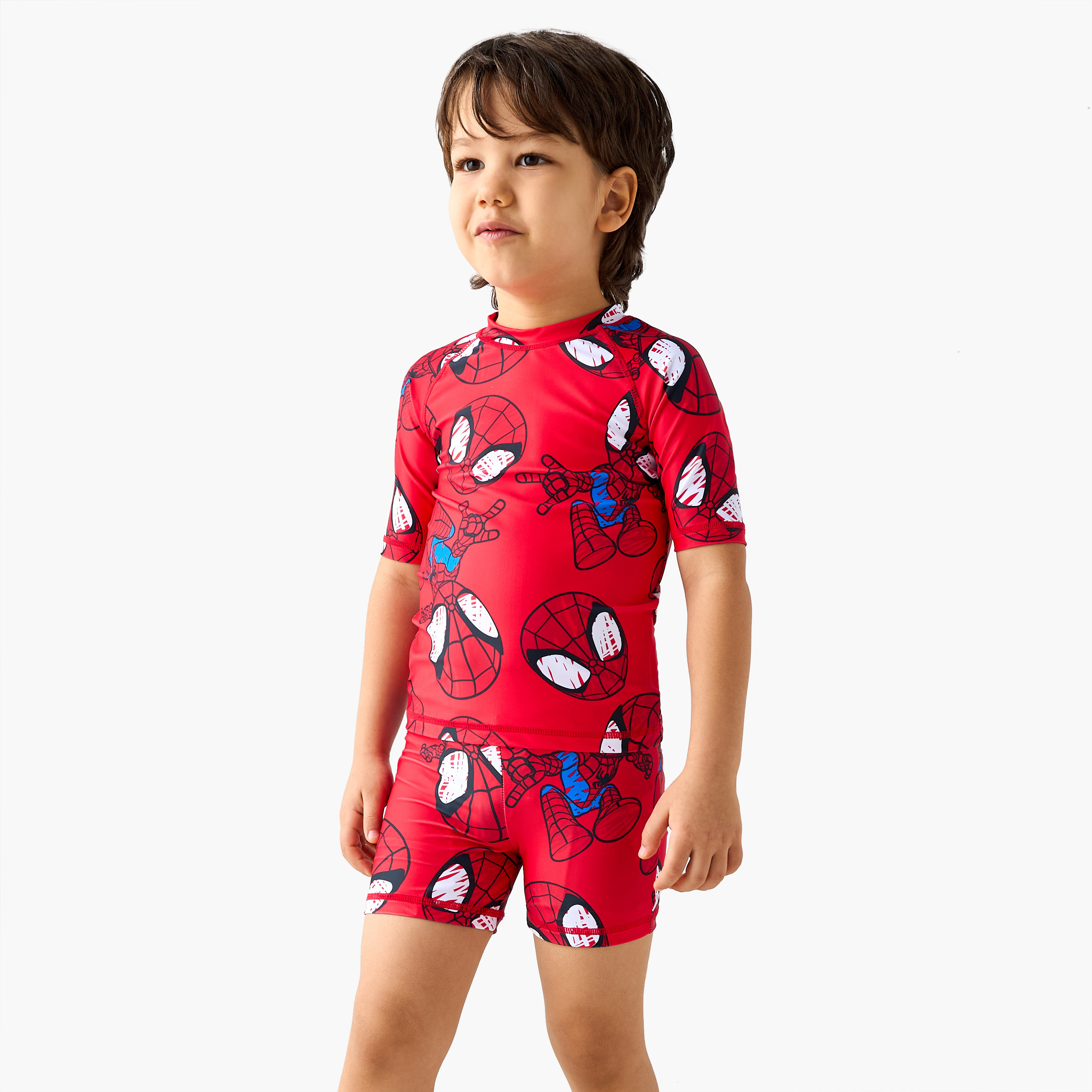 Spider-Man Print Swim T-shirt and Shorts Set-baby-boys-clothing-swimwear-image-1