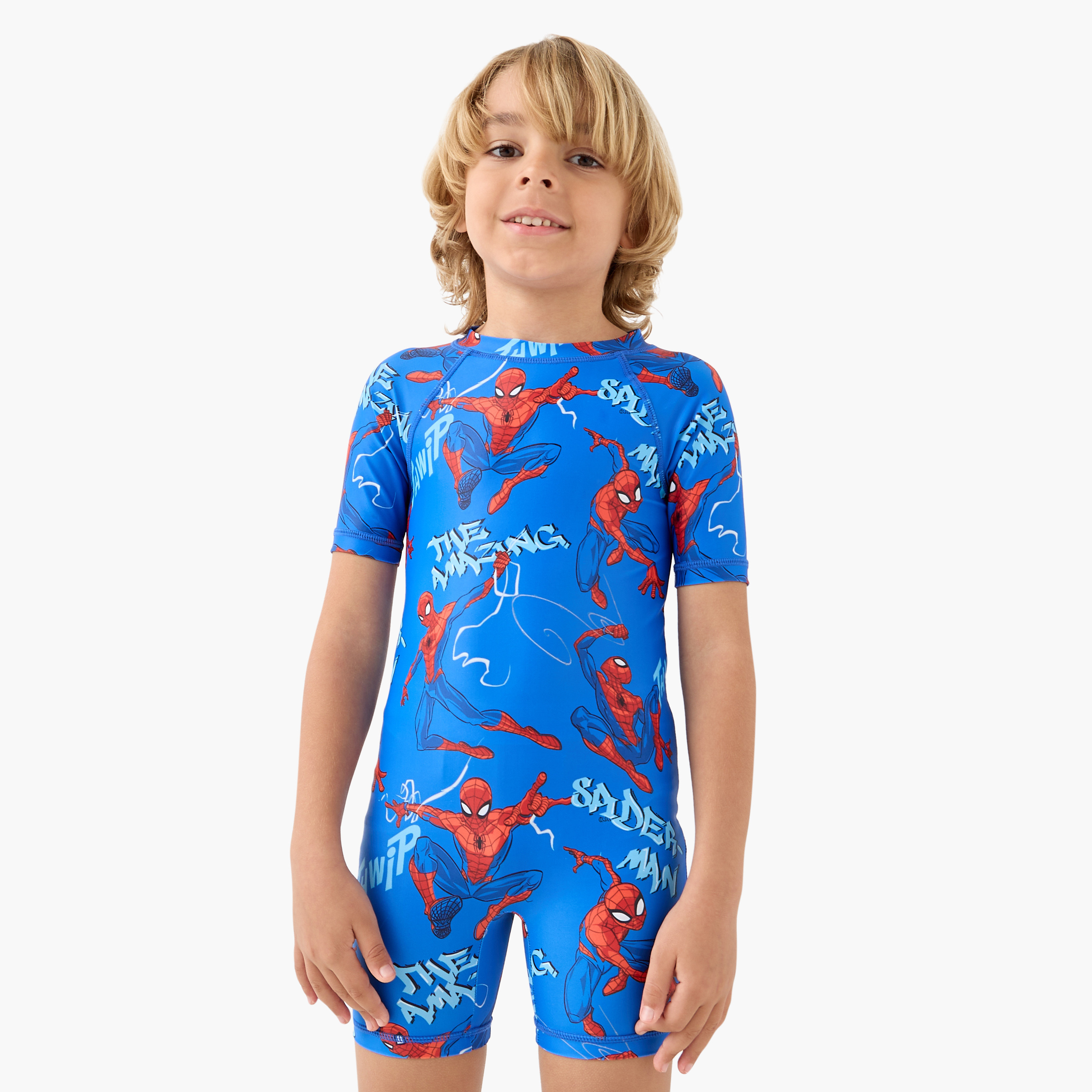 Spider-Man Print Swimsuit with Zip Closure-sports-boys-clothing-swimwear-image-1