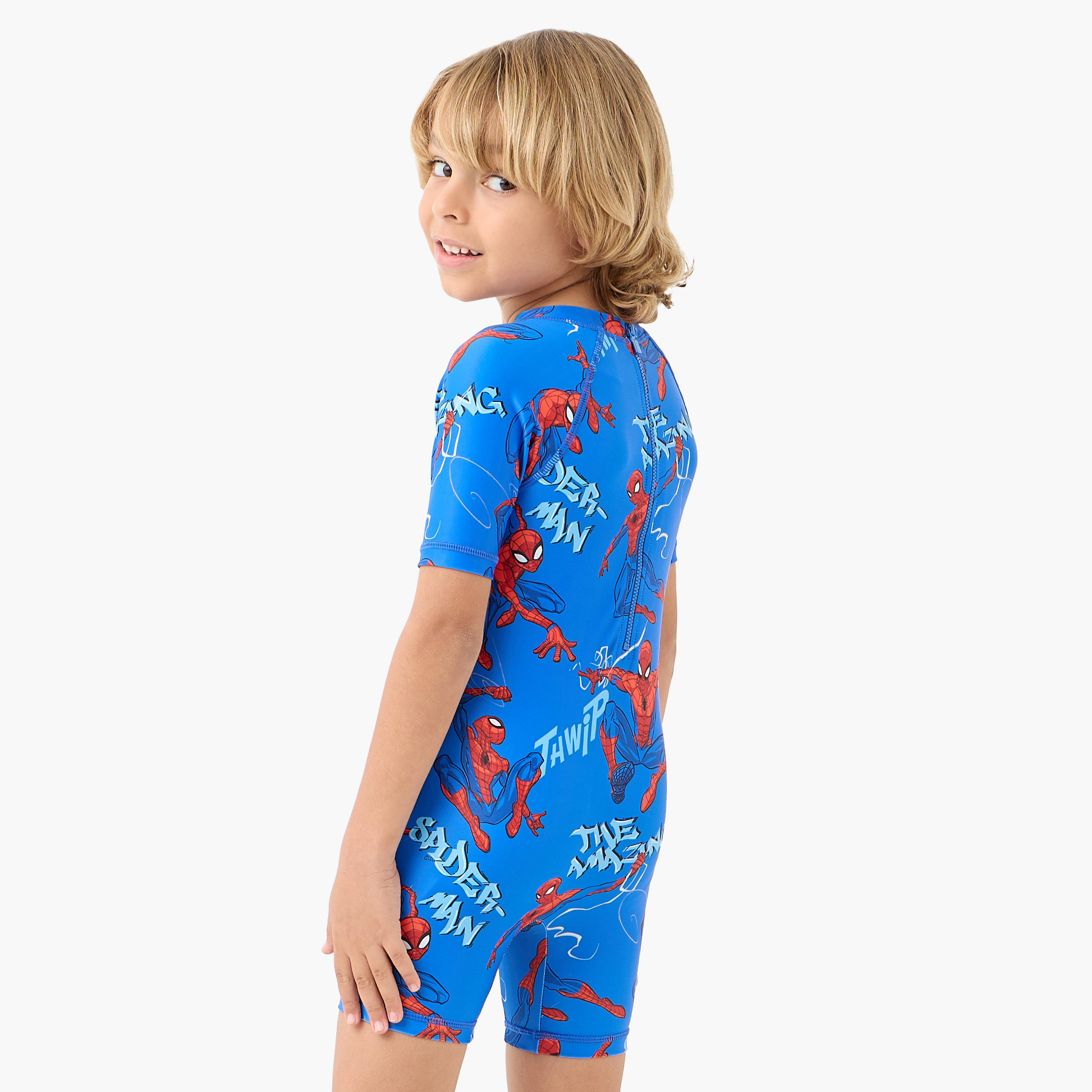 Spider-Man Print Swimsuit with Zip Closure-sports-boys-clothing-swimwear-image-3