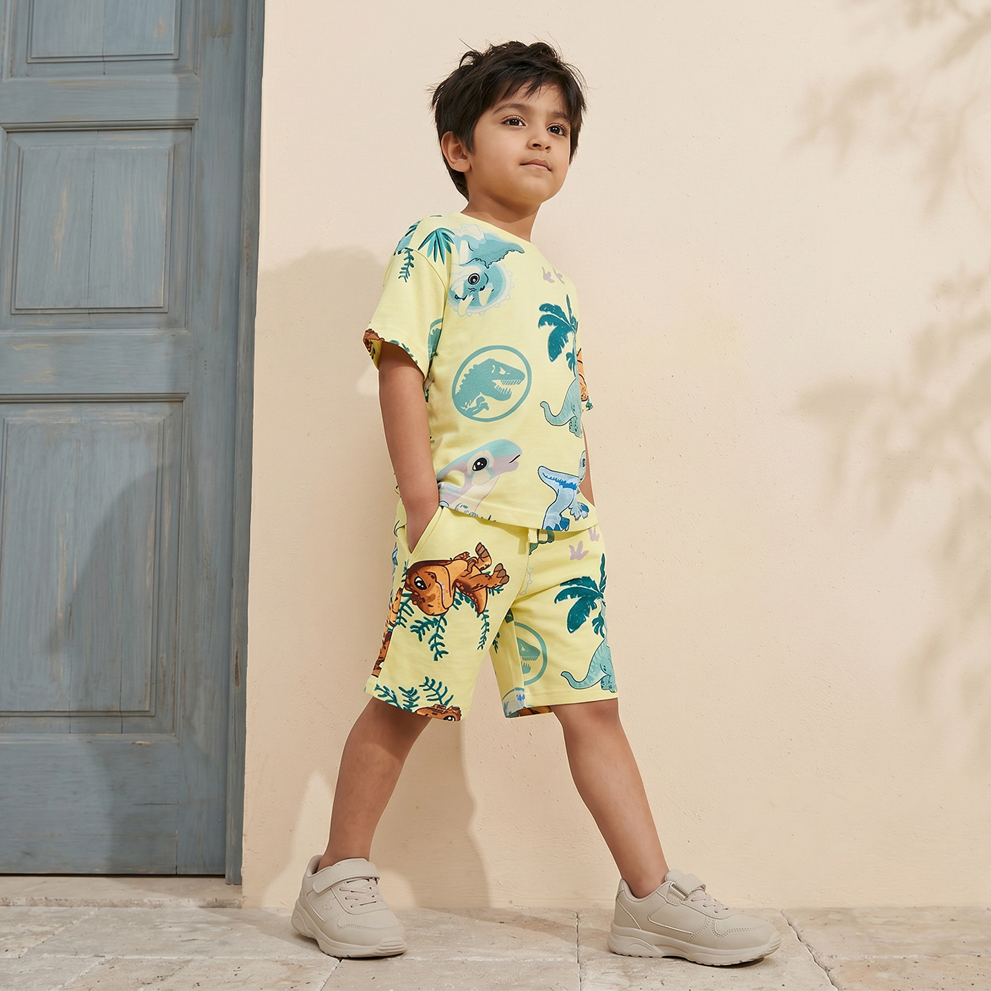 Universal Studios All-Over Dinosaur Print T-shirt and Shorts Set-boys-clothing-setsandcoords-image-1