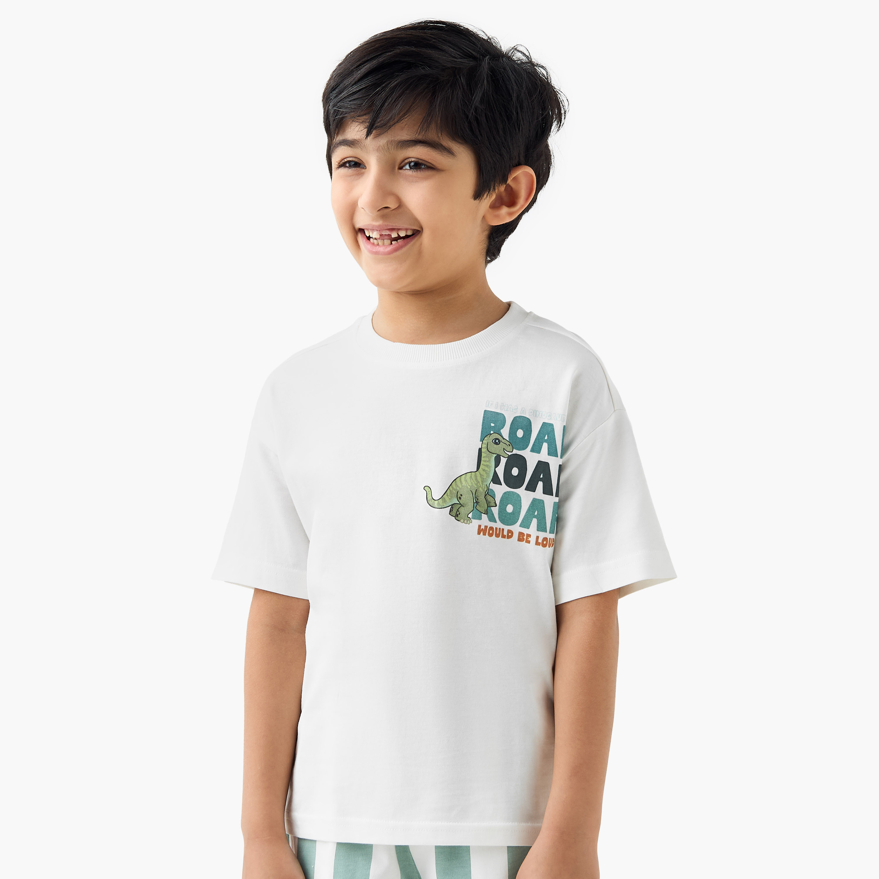 طقم تيشيرت بطبعات الديناصور وشورت مخطط من يونيفرسال ستوديوز-boys-clothing-setsandcoords-image-2