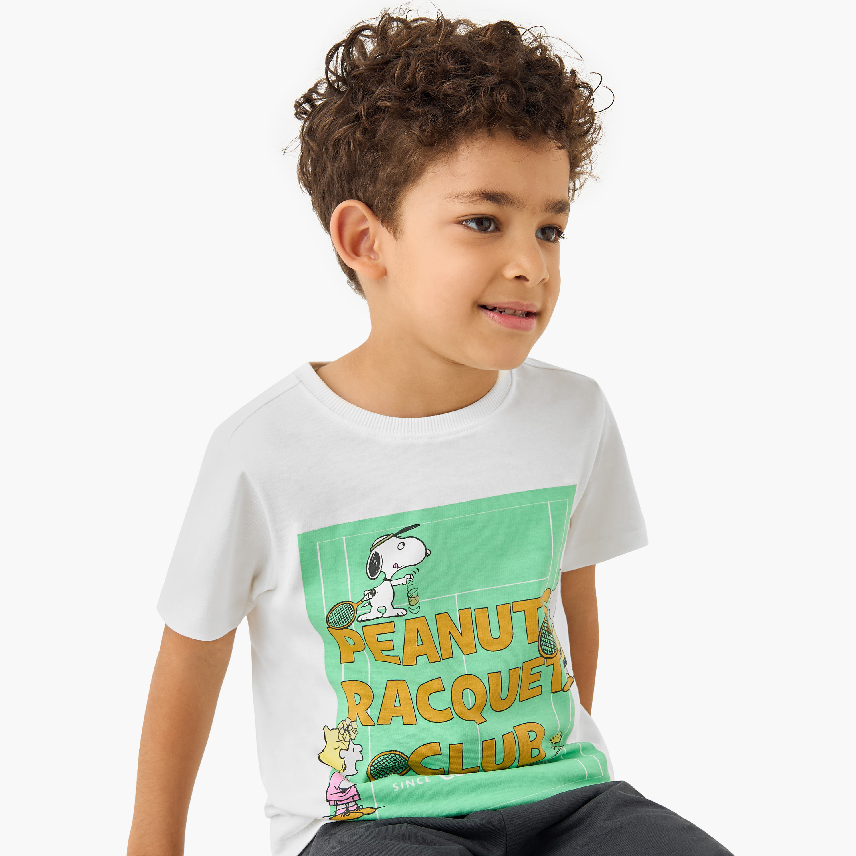 Peanuts Print Crew Neck T-shirt with Short Sleeves-boys-clothing-tshirtsandpolos-image-1