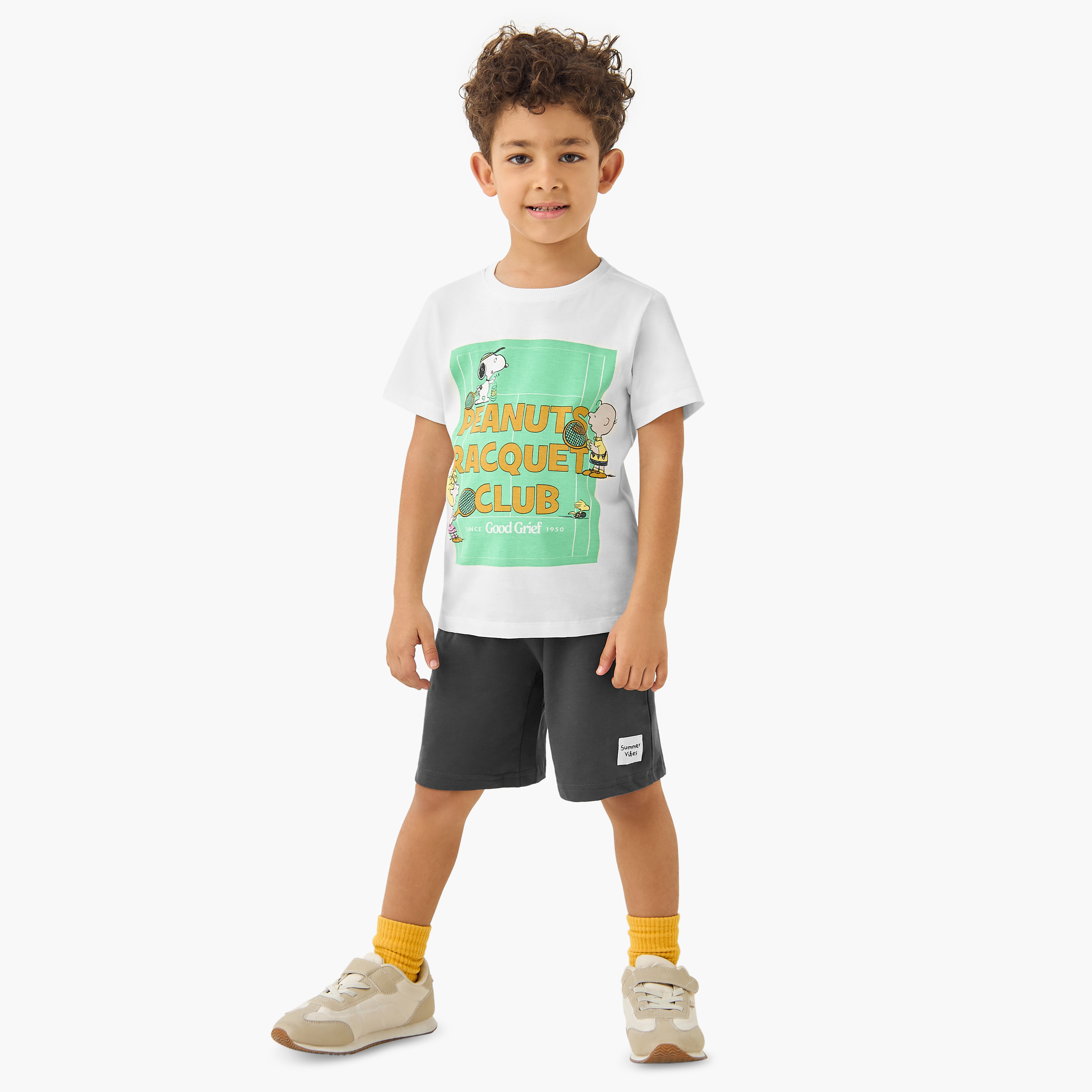Peanuts Print Crew Neck T-shirt with Short Sleeves-boys-clothing-tshirtsandpolos-image-2