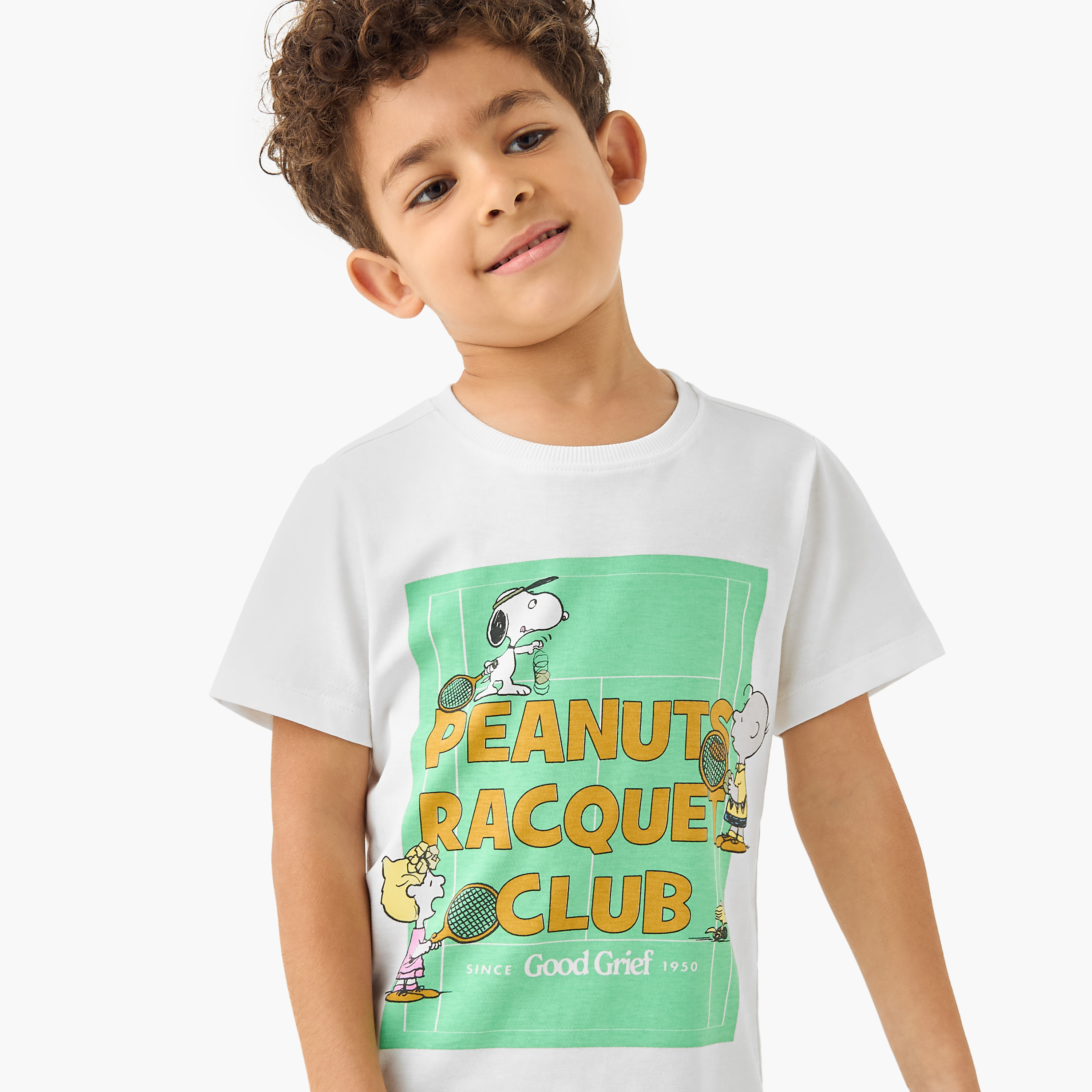 Peanuts Print Crew Neck T-shirt with Short Sleeves-boys-clothing-tshirtsandpolos-image-4