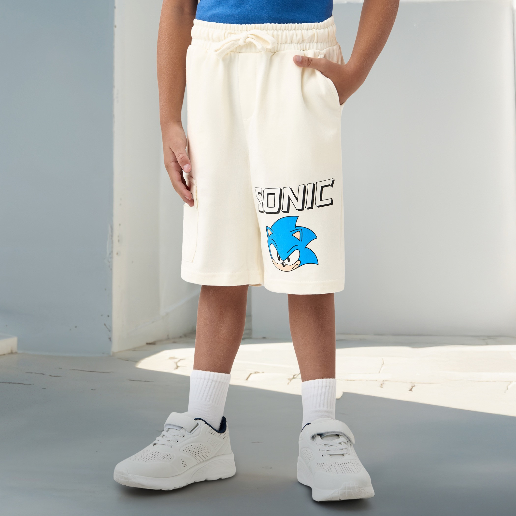 Sonic the Hedgehog Print Shorts with Elasticated Waistband and Pockets-boys-clothing-bottoms-shorts-image-1
