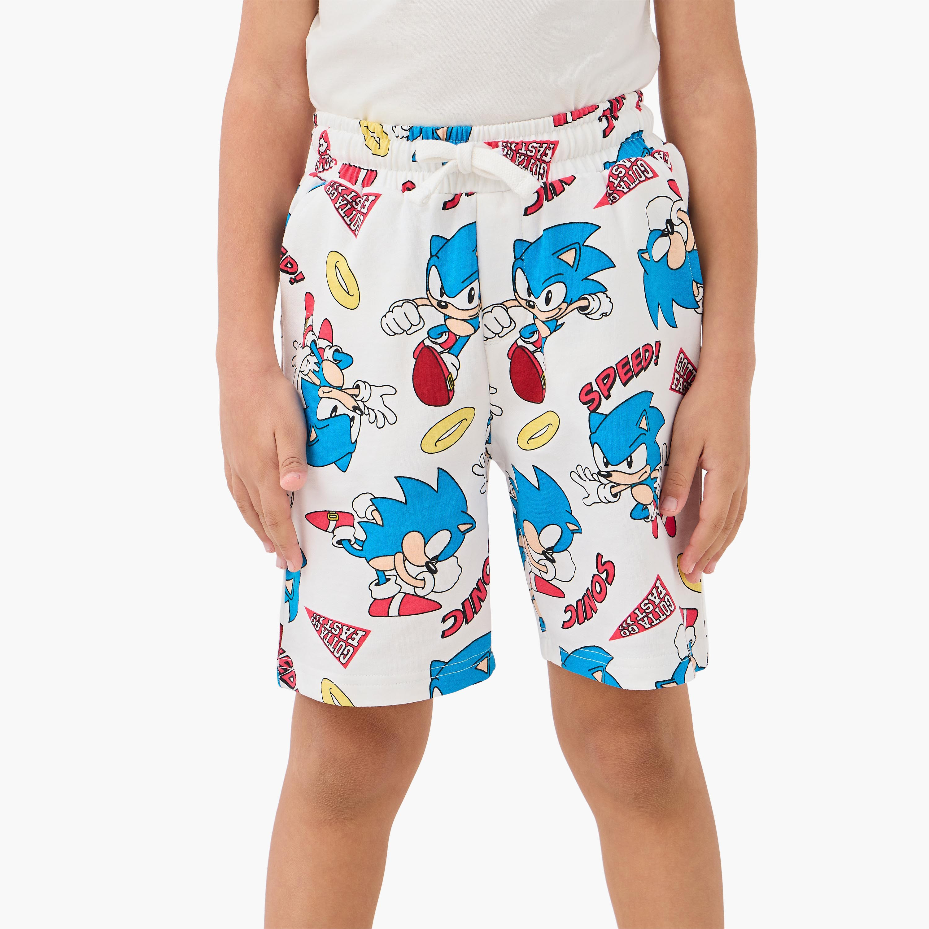 Sonic the Hedgehog Print Shorts with Drawstring Closure and Pockets-boys-clothing-bottoms-shorts-image-1