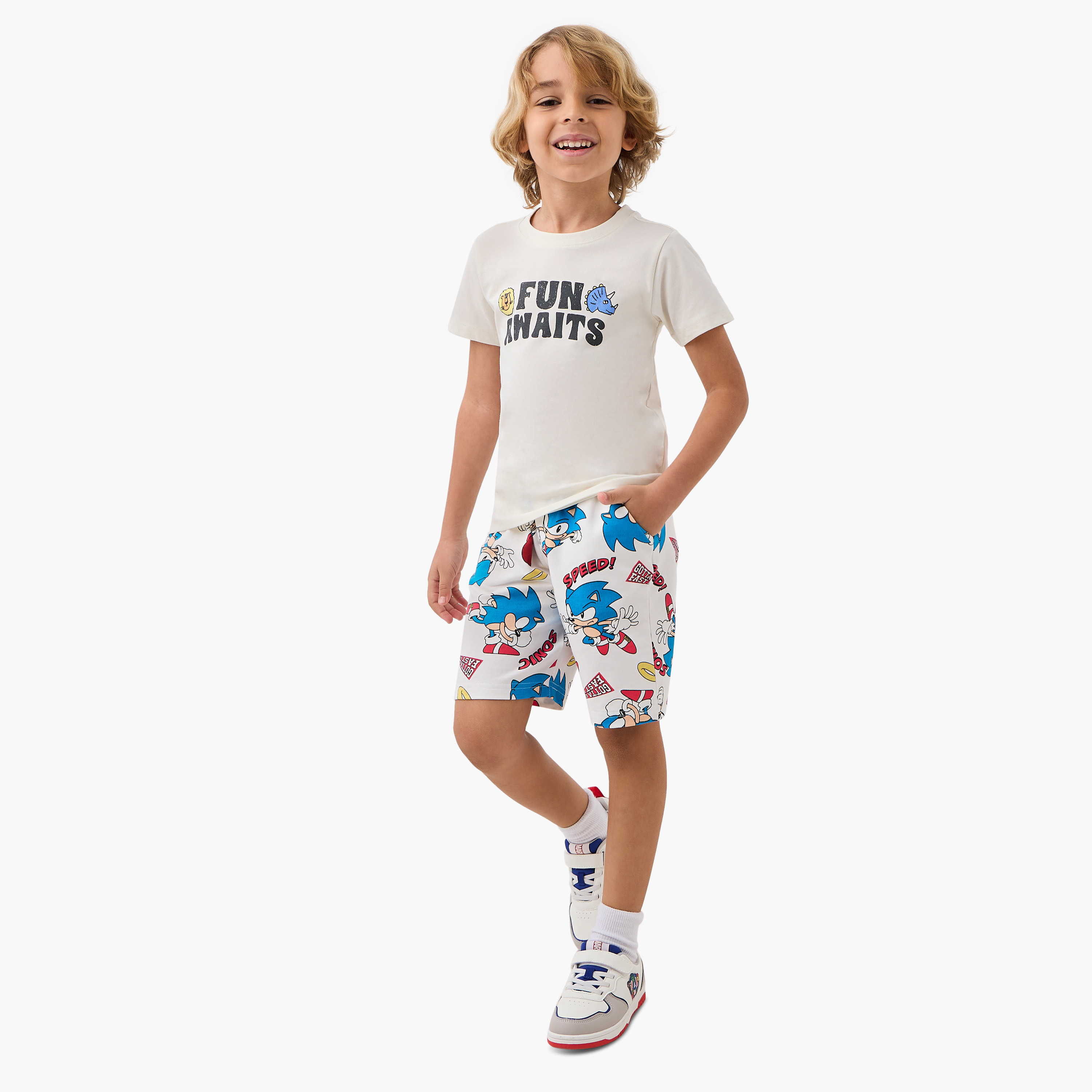 Sonic the Hedgehog Print Shorts with Drawstring Closure and Pockets-boys-clothing-bottoms-shorts-image-2