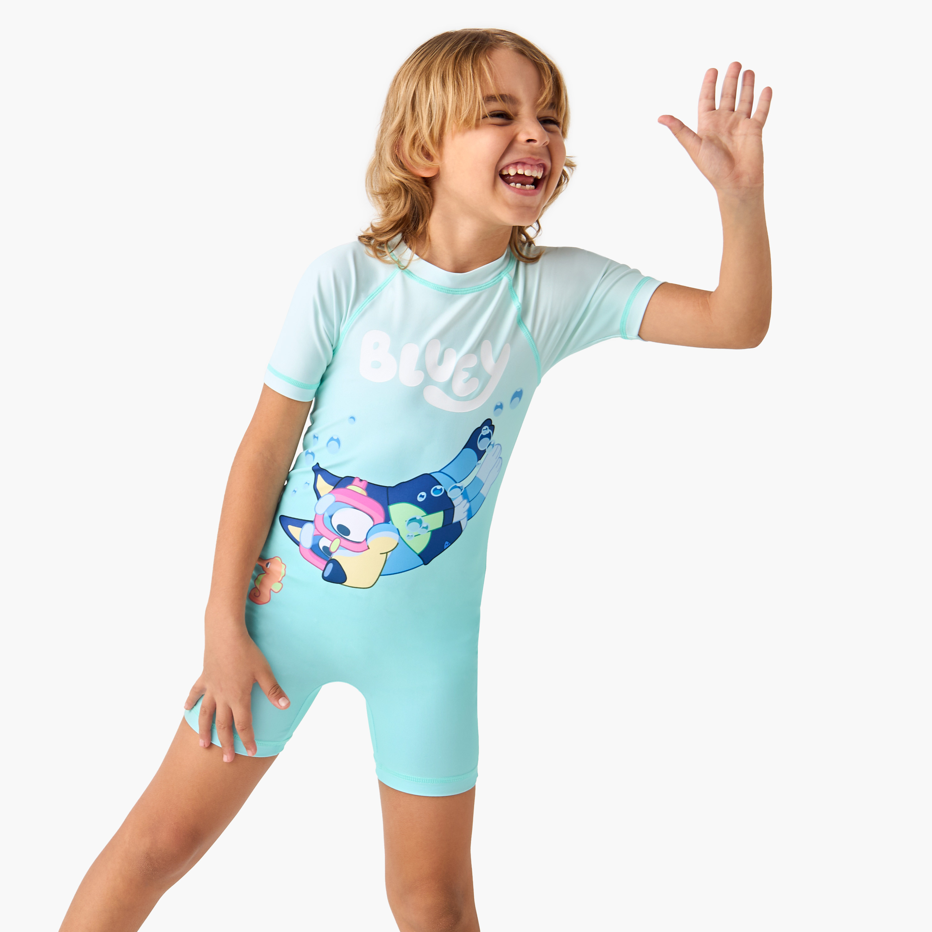 Bluey Printed Swimsuit with Short Sleeves-sports-boys-clothing-swimwear-image-1