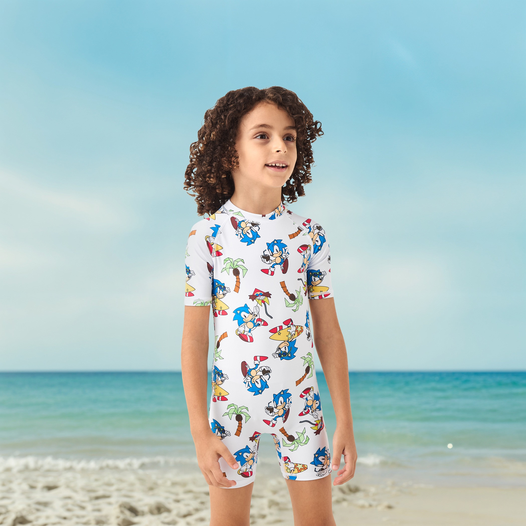 All-Over Sonic the Hedgehog Print Swimsuit with Raglan Sleeves-sports-boys-clothing-swimwear-image-1