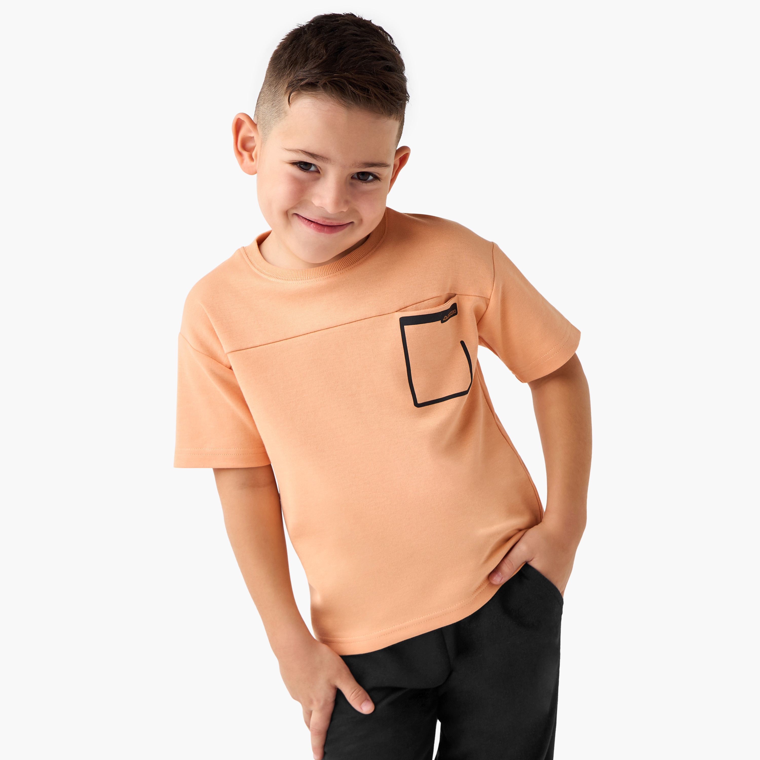 تيشيرت بأكمام قصيرة وألواح وجيب على الصدر من كابا-boys-clothing-sportswear-tops-image-4
