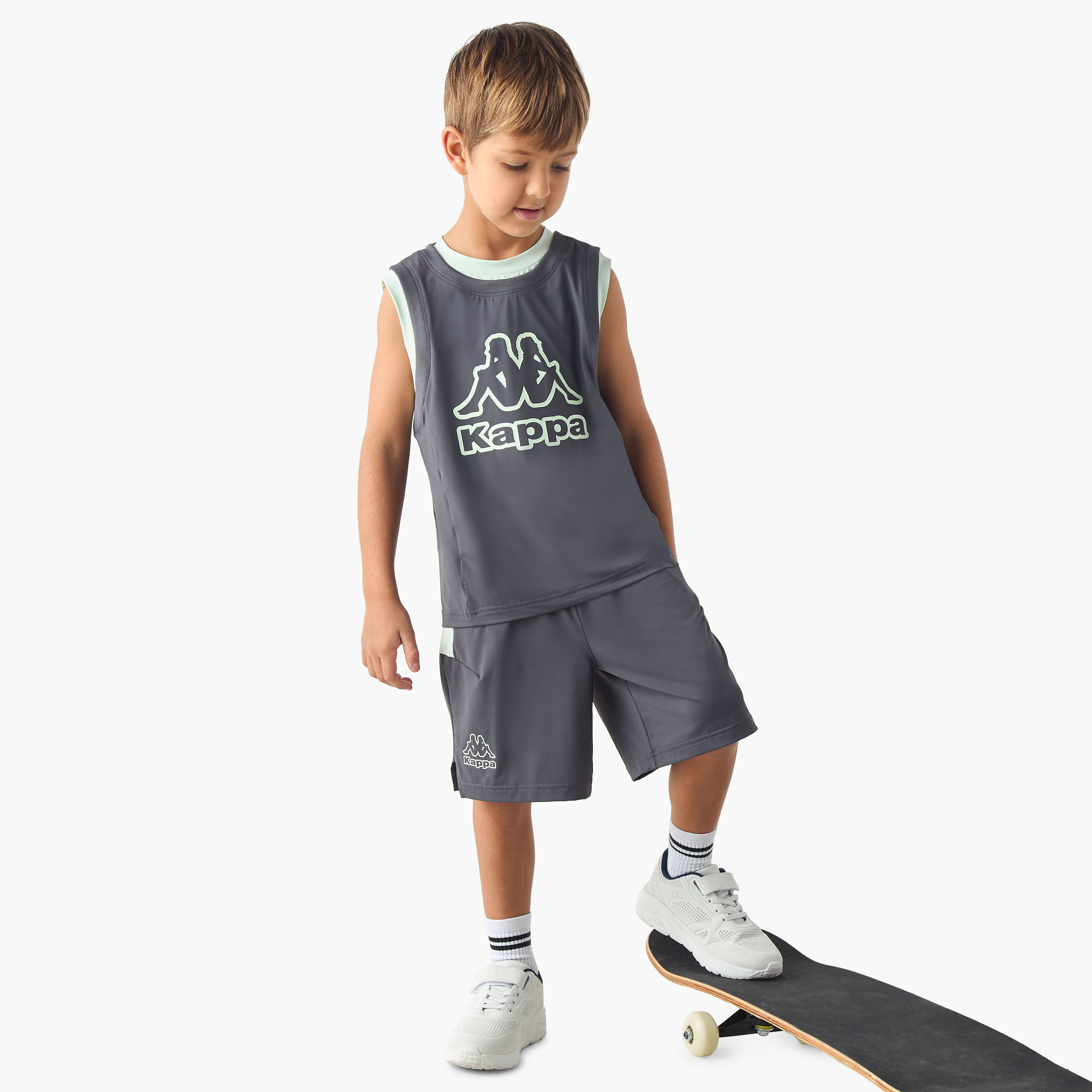 Kappa Logo Print Sleeveless T-shirt and Shorts Set-boys-clothing-sportswear-sets-image-1