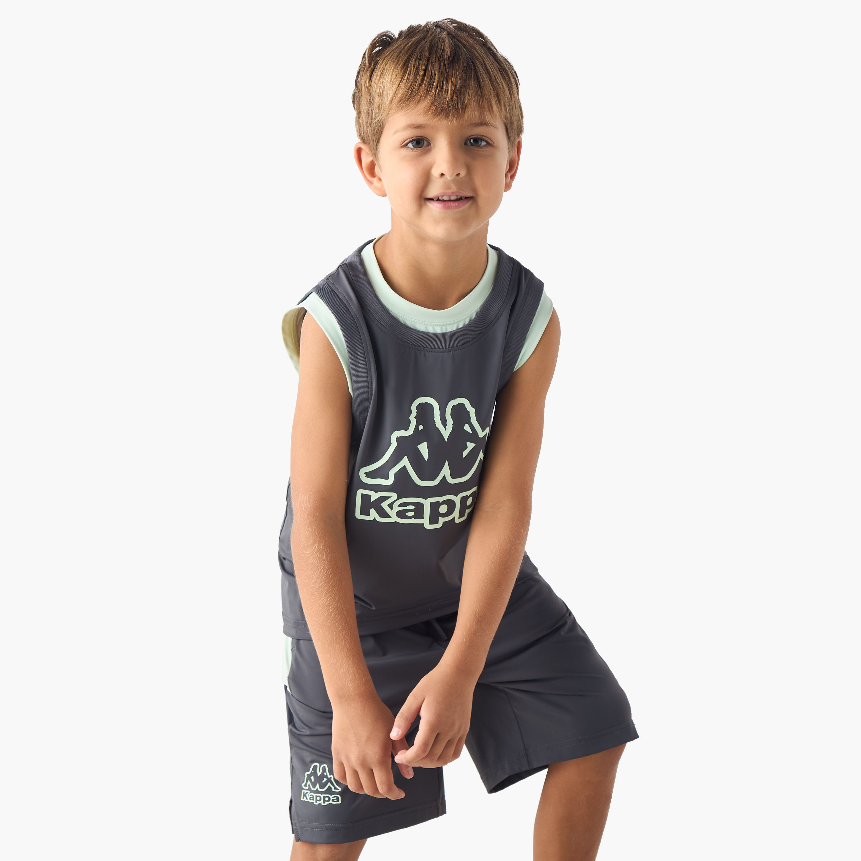 Kappa Logo Print Sleeveless T-shirt and Shorts Set-boys-clothing-sportswear-sets-image-3