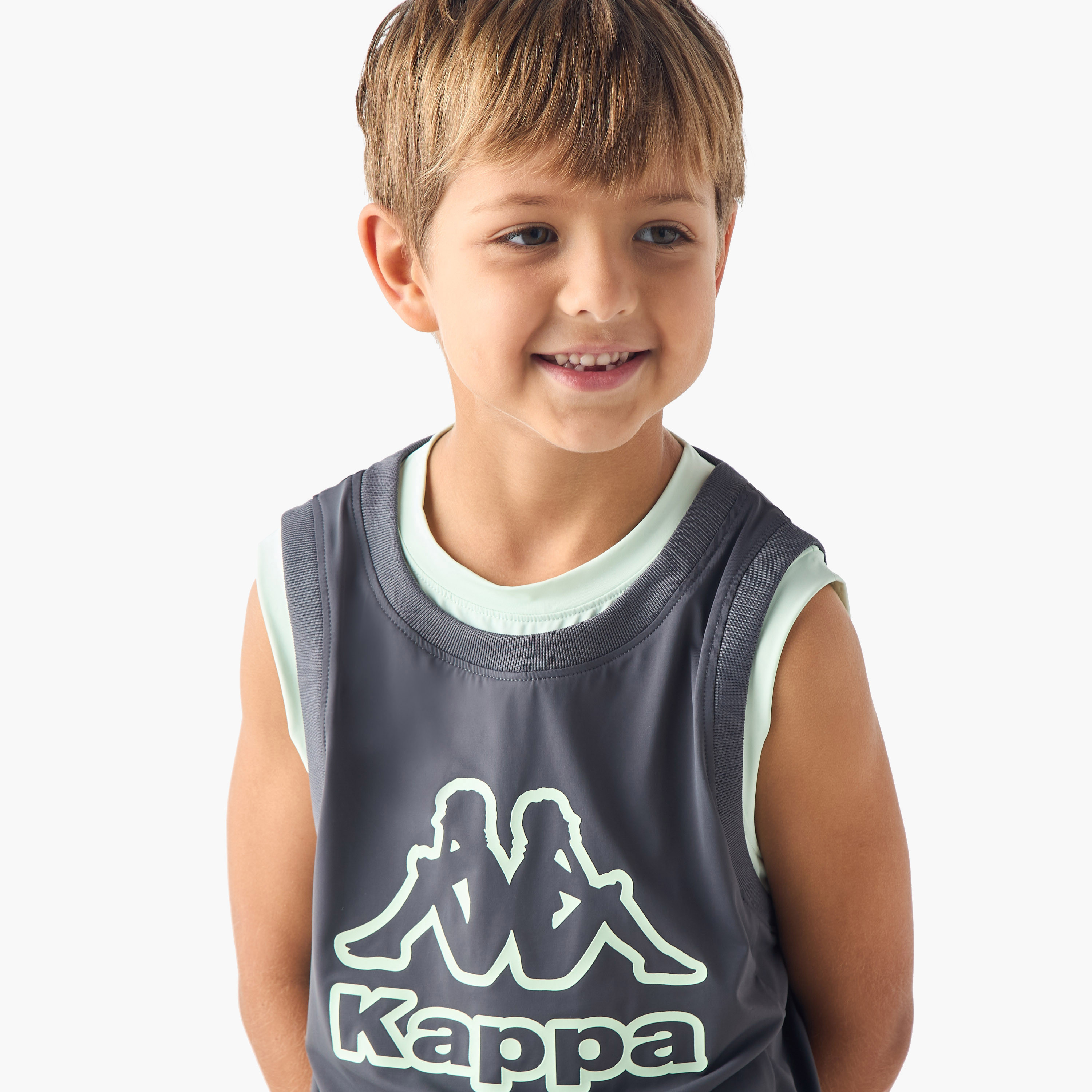 Kappa Logo Print Sleeveless T-shirt and Shorts Set-boys-clothing-sportswear-sets-image-5