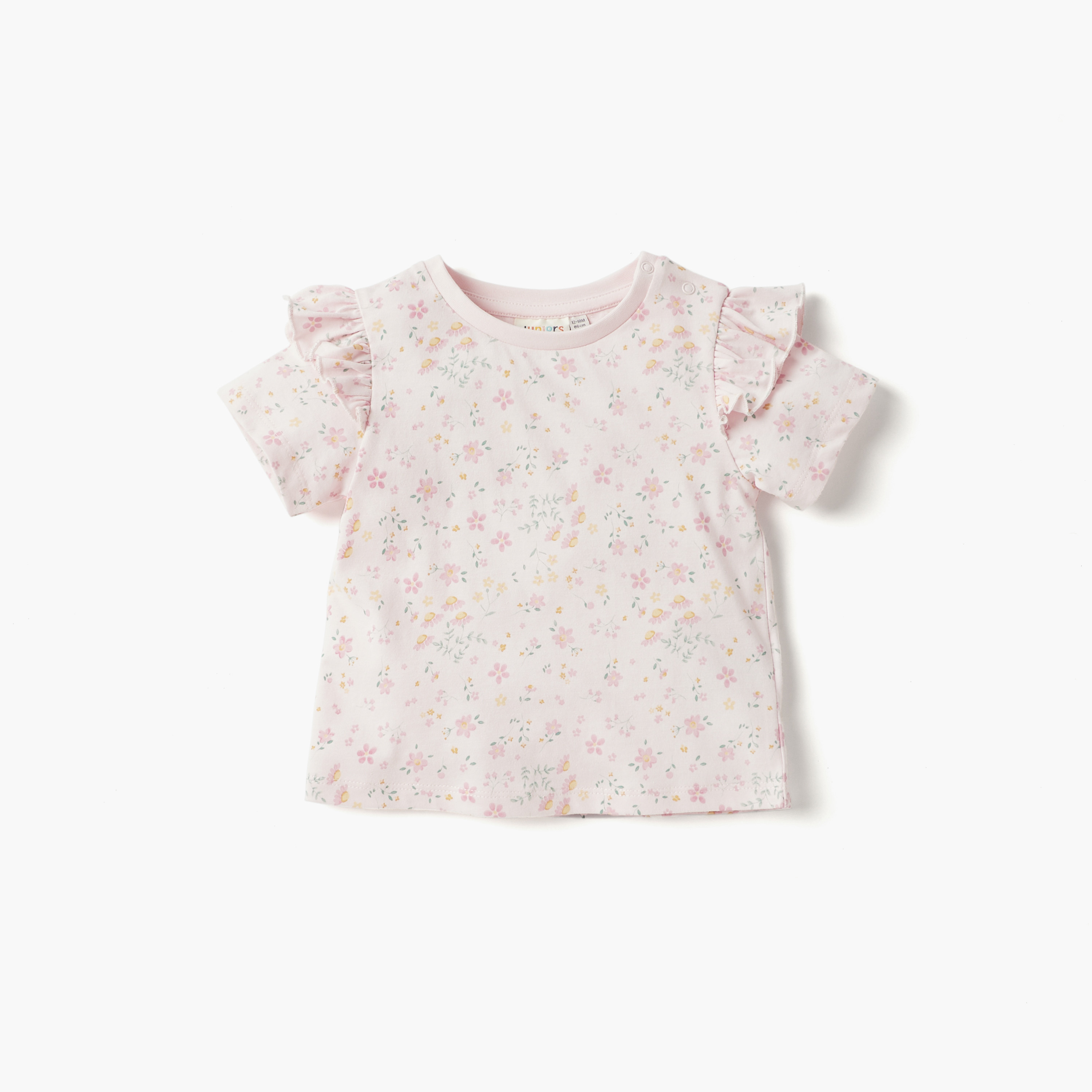 Juniors Graphic Print Crew Neck T-shirt with Ruffle Detail - Set of 2-baby-girls-clothing-tshirts-image-3