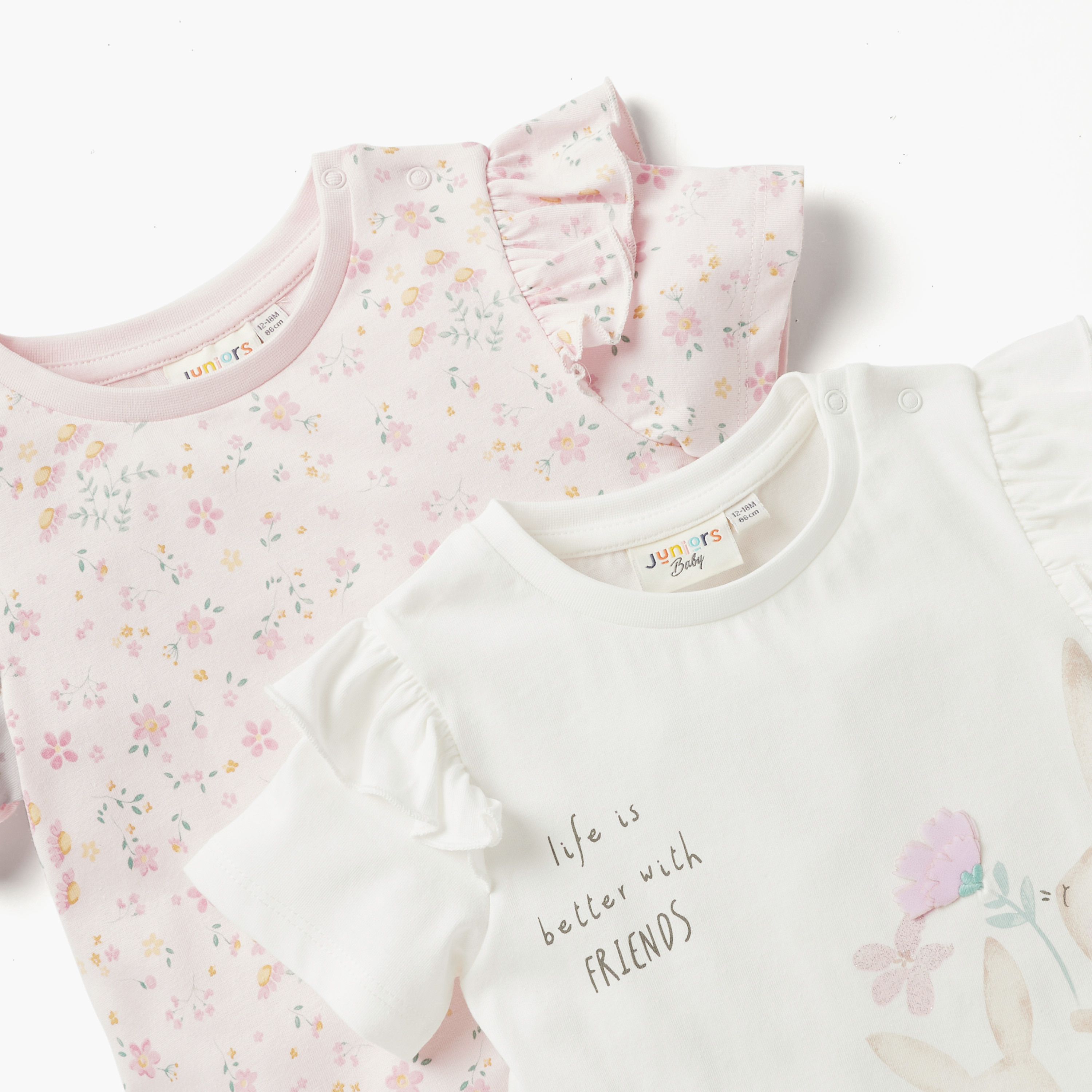 Juniors Graphic Print Crew Neck T-shirt with Ruffle Detail - Set of 2-baby-girls-clothing-tshirts-image-4