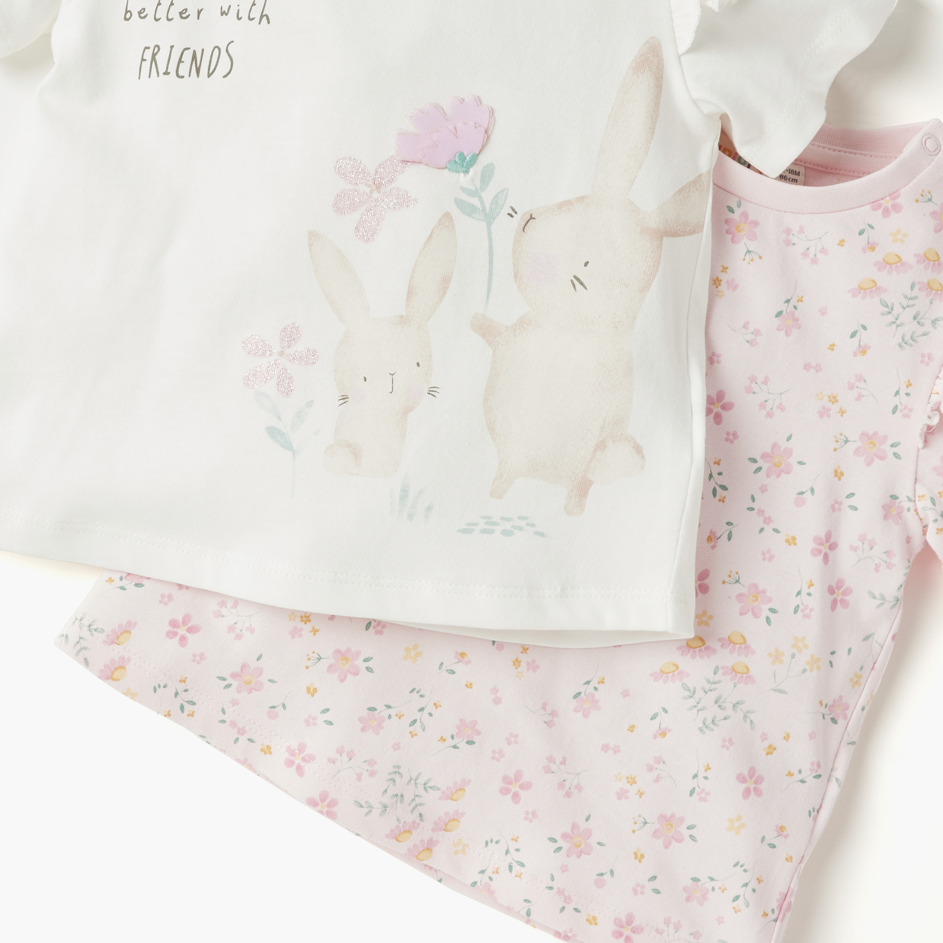 Juniors Graphic Print Crew Neck T-shirt with Ruffle Detail - Set of 2-baby-girls-clothing-tshirts-image-5