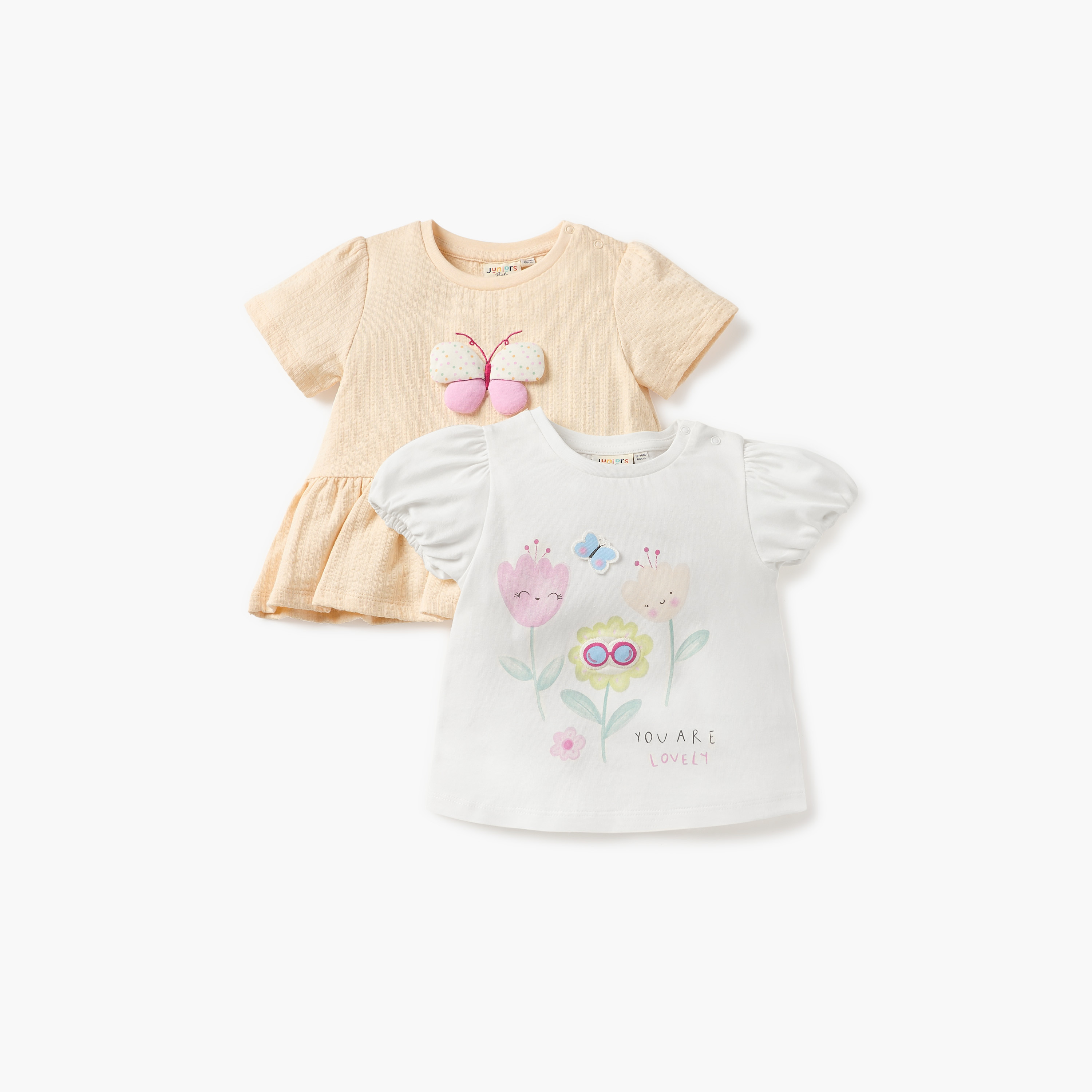 Juniors Graphic Print Crew Neck T-shirt - Set of 2-baby-girls-clothing-tshirts-image-1