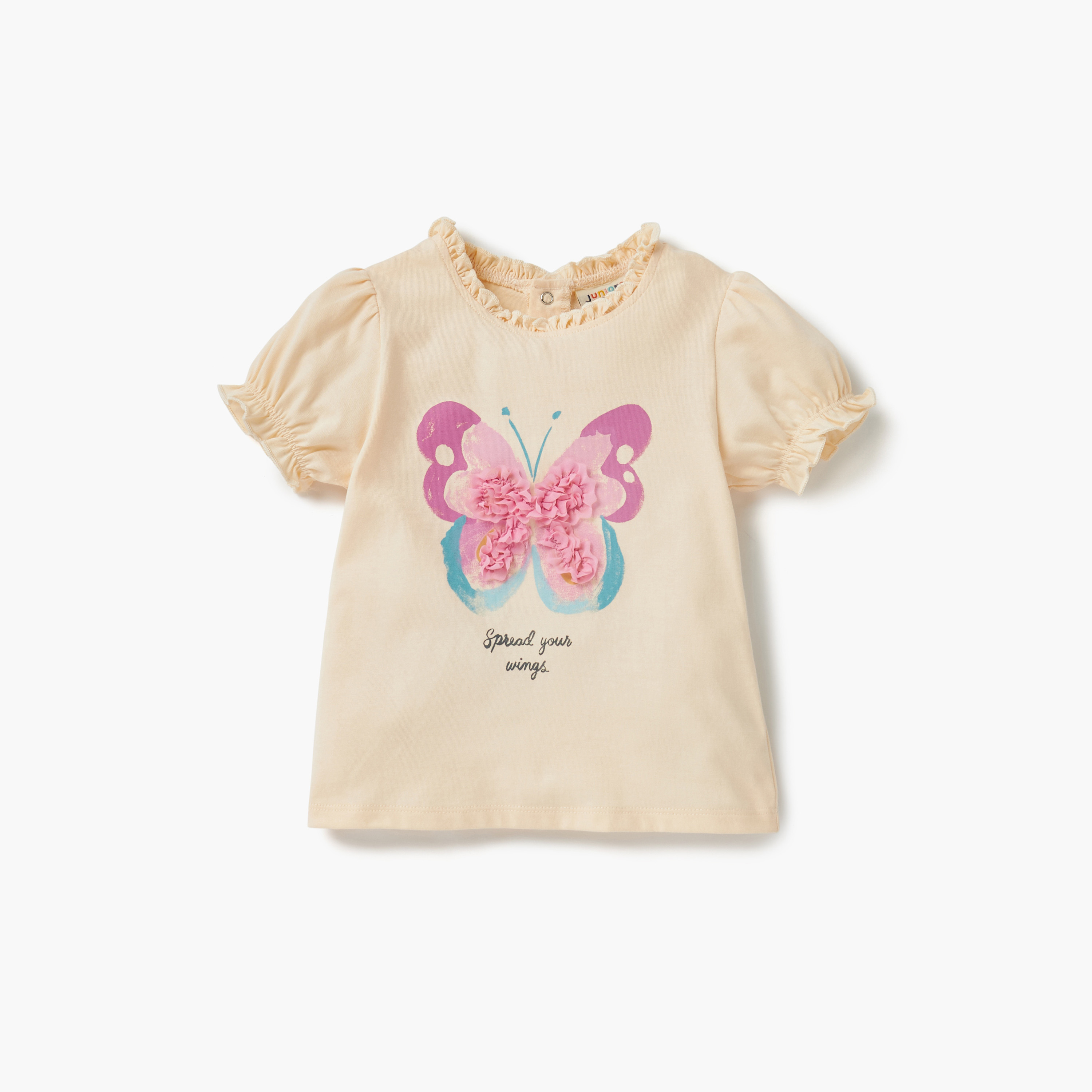 Juniors Butterfly Print T-shirt with Short Sleeves - Set of 3-baby-girls-clothing-tshirts-image-3