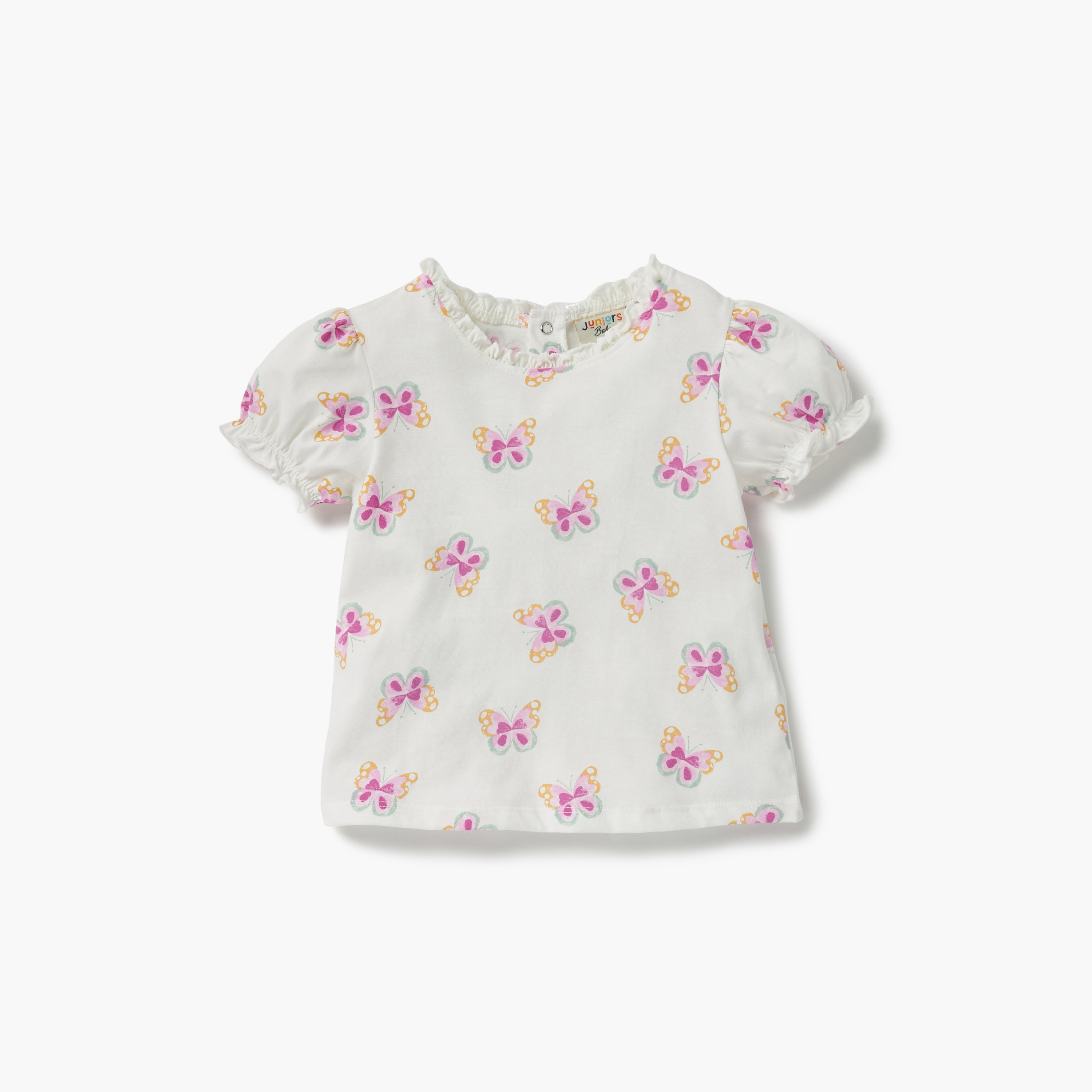 Juniors Butterfly Print T-shirt with Short Sleeves - Set of 3-baby-girls-clothing-tshirts-image-4