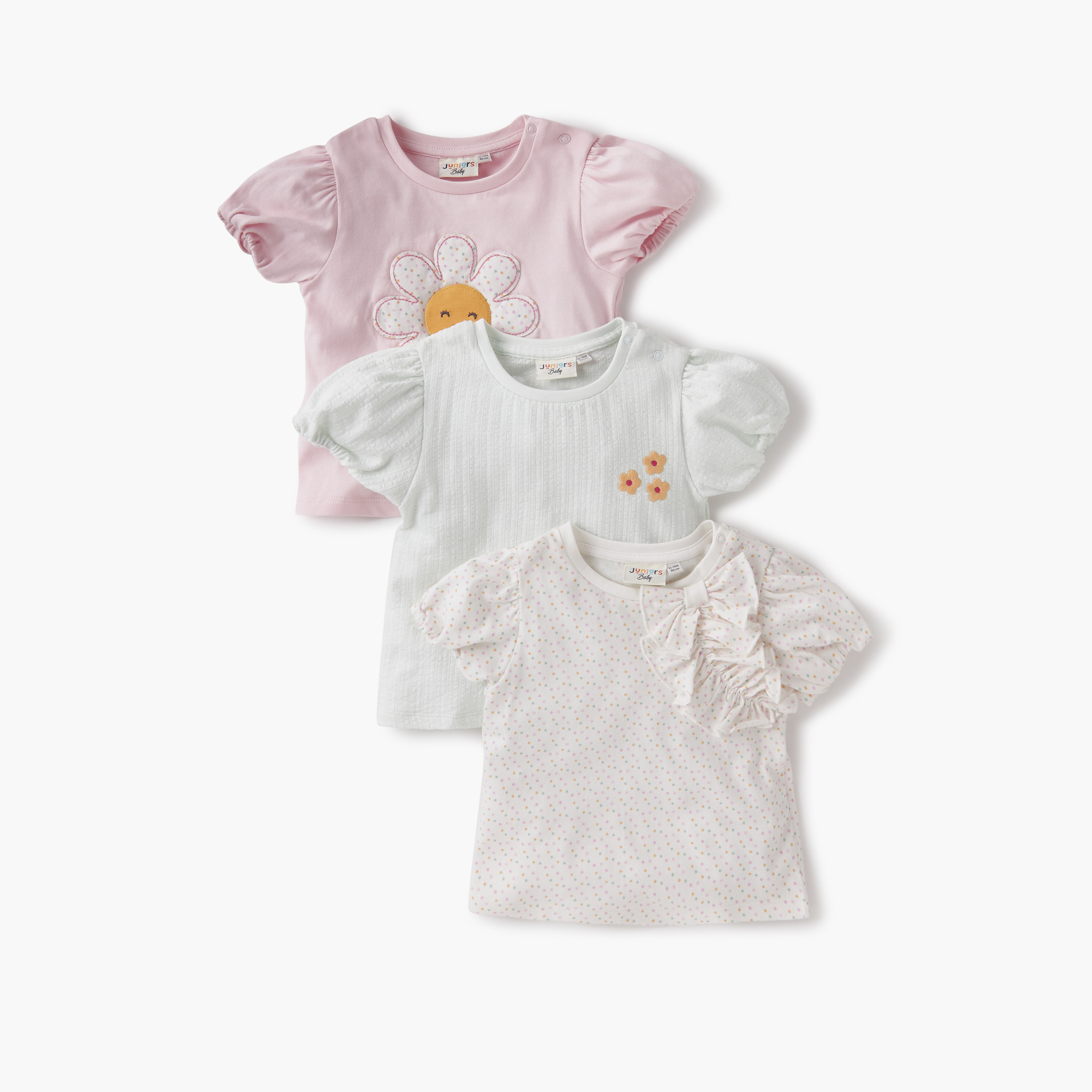 Juniors Floral Print T-shirt - Set of 3-baby-girls-clothing-tshirts-image-1