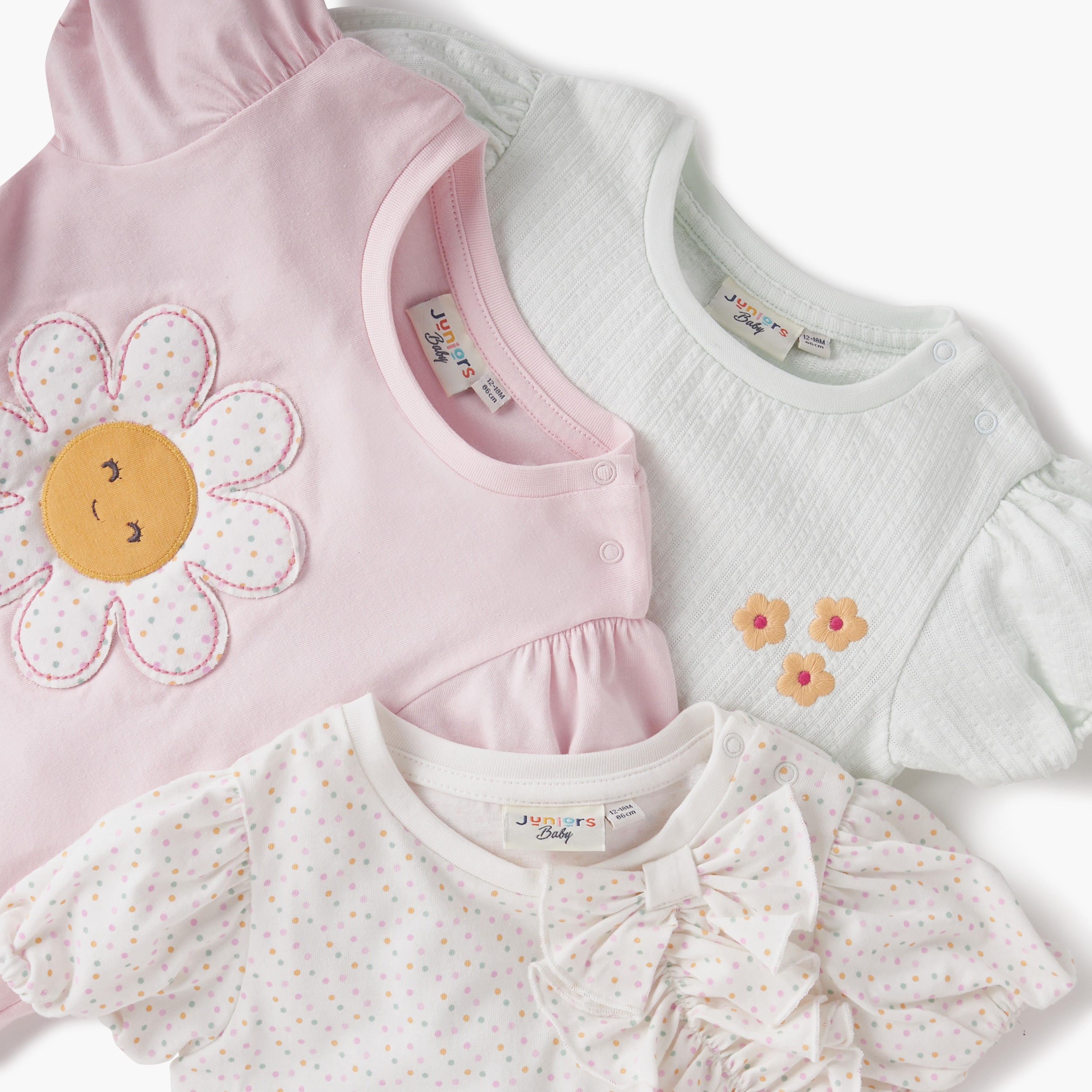 Juniors Floral Print T-shirt - Set of 3-baby-girls-clothing-tshirts-image-5