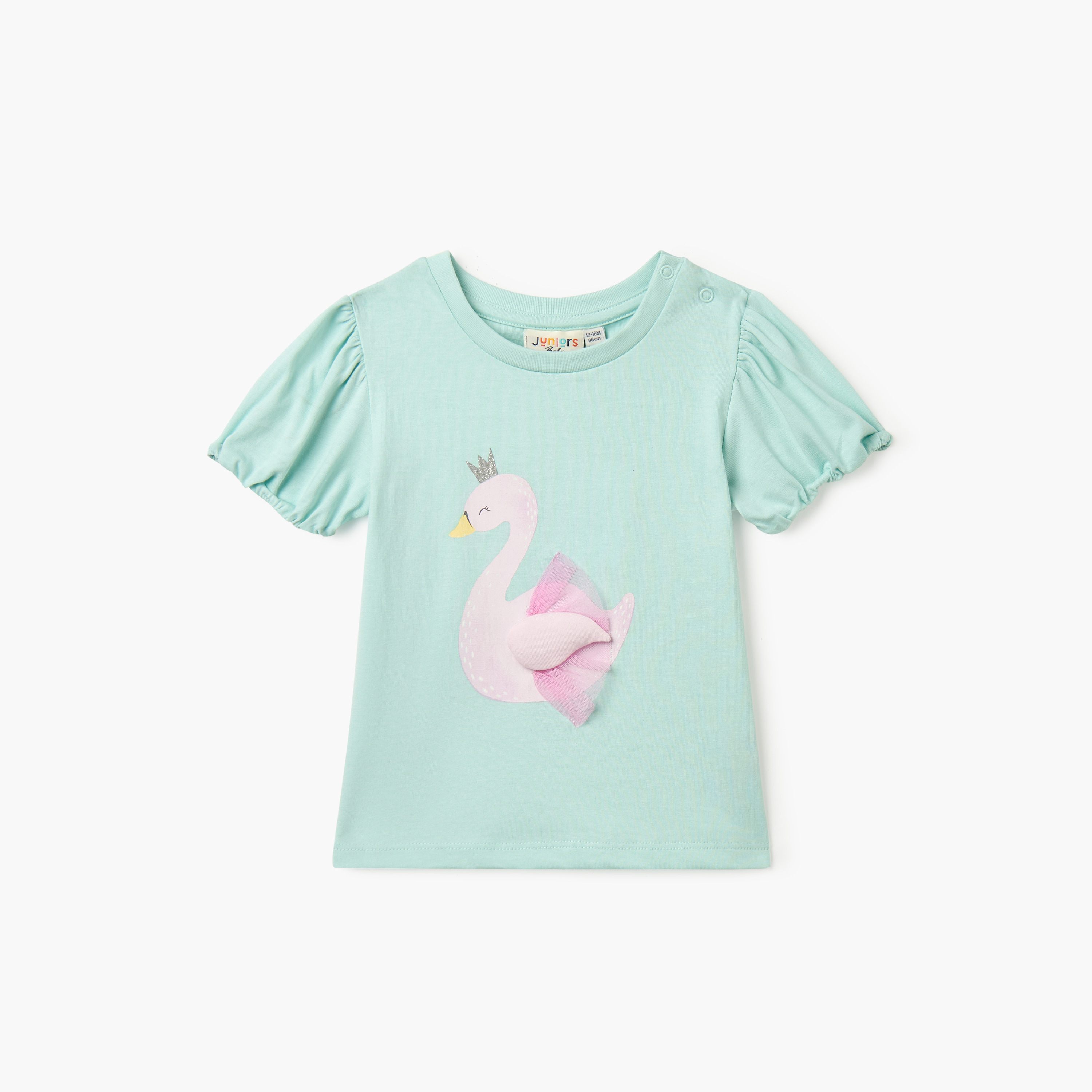 Juniors Swan Applique T-shirt with Short Sleeves-baby-girls-clothing-tshirts-image-1