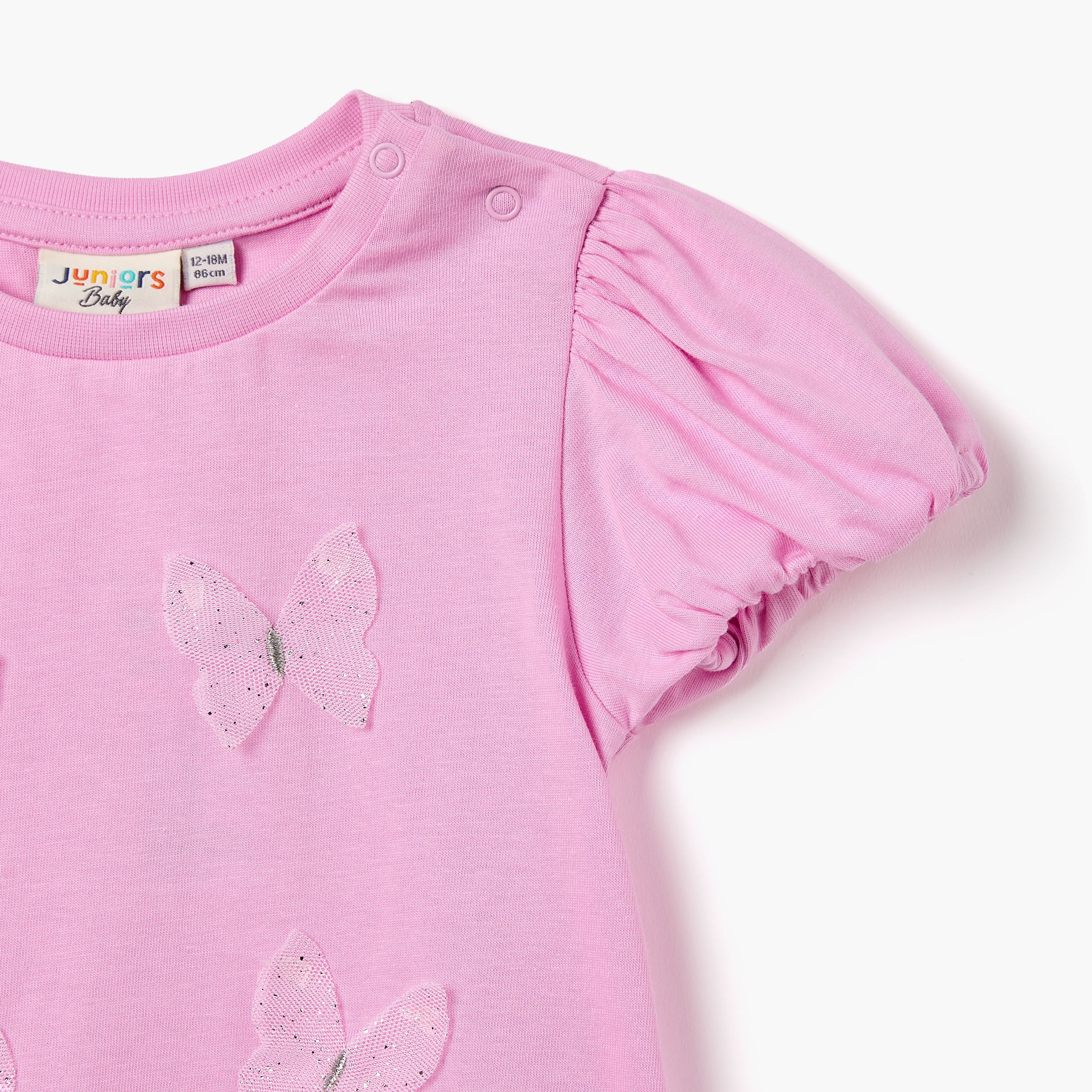 Juniors Butterfly Applique T-shirt with Puff Sleeves-baby-girls-clothing-tshirts-image-3