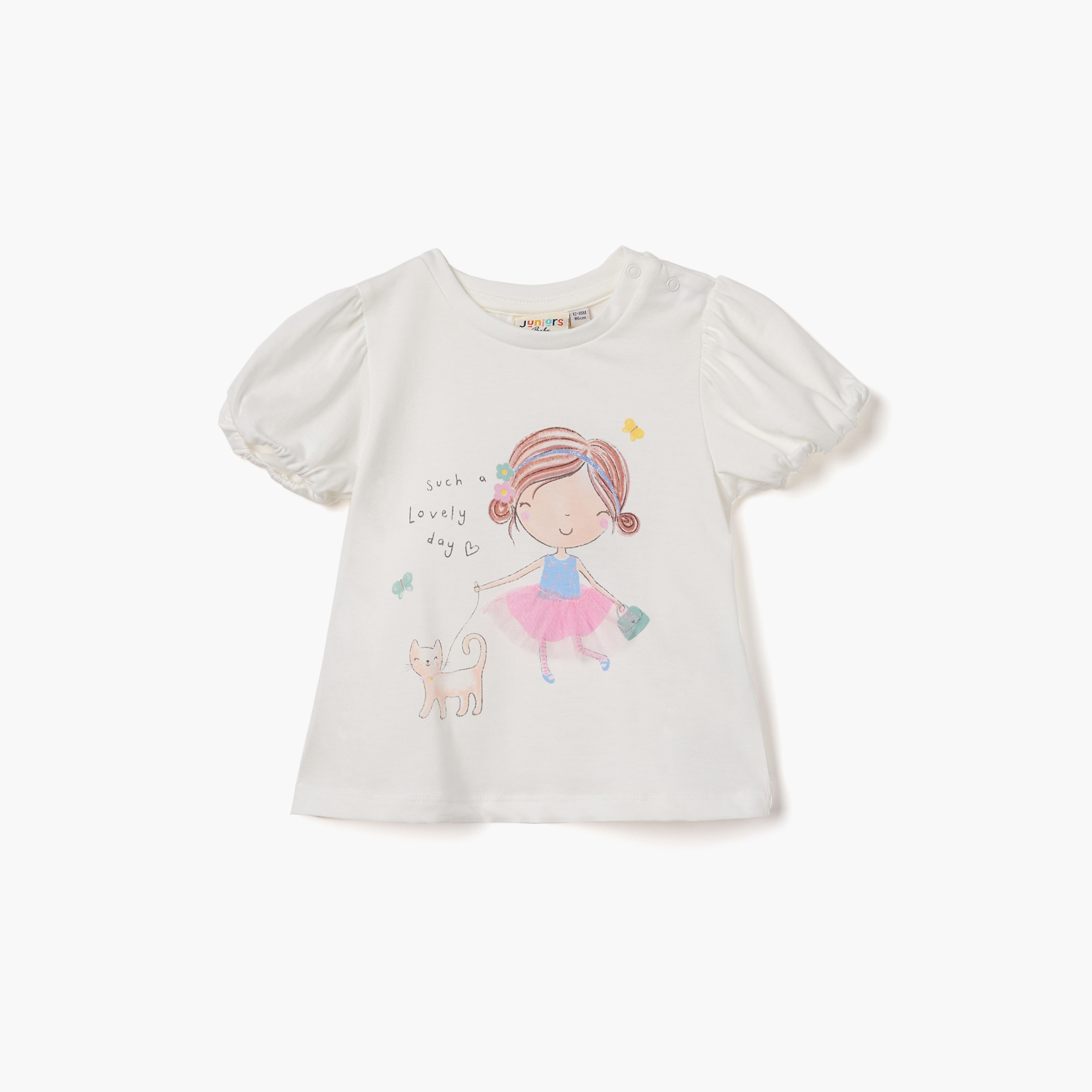 Juniors Graphic Print T-shirt with Short Sleeves-baby-girls-clothing-tshirts-image-1
