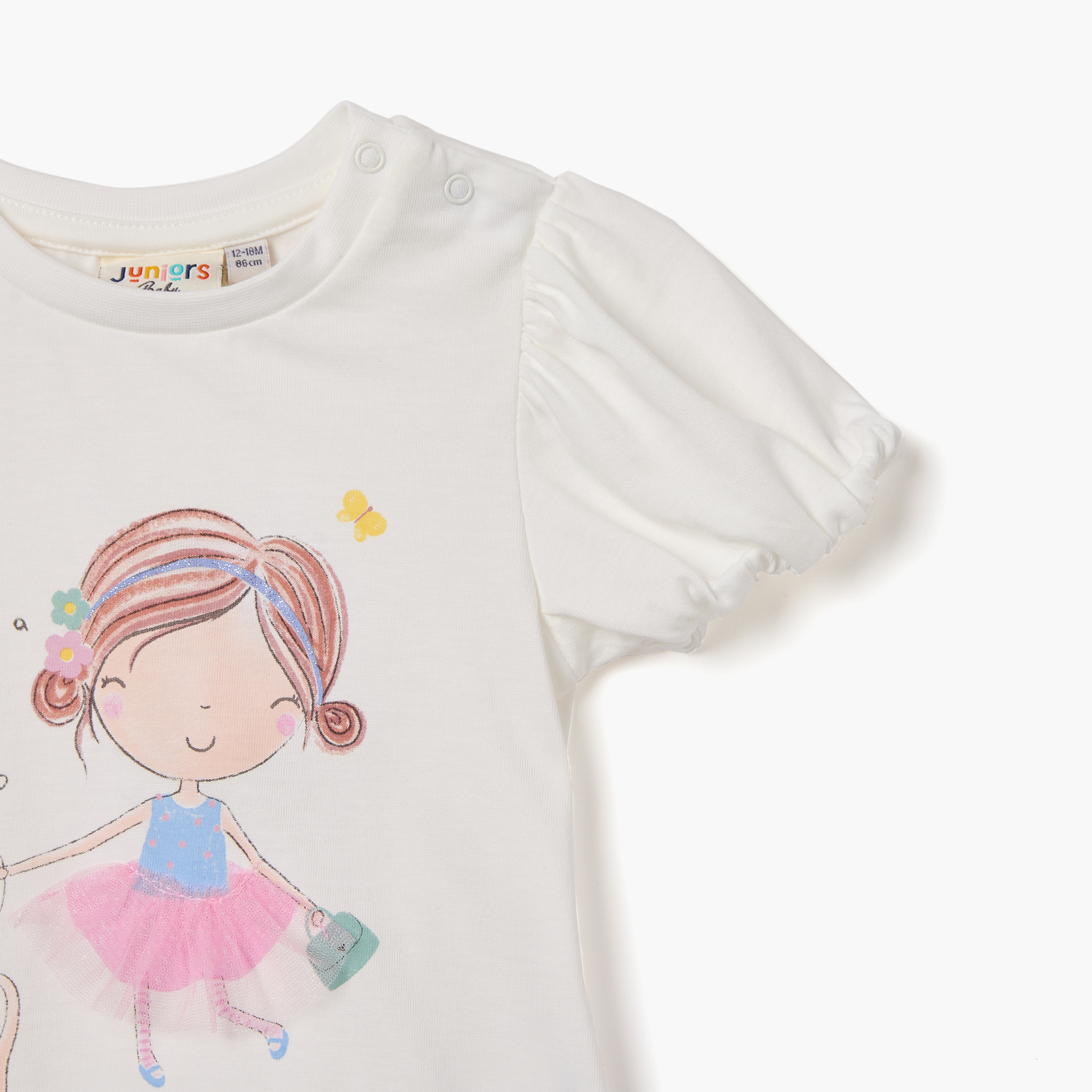 Juniors Graphic Print T-shirt with Short Sleeves-baby-girls-clothing-tshirts-image-3