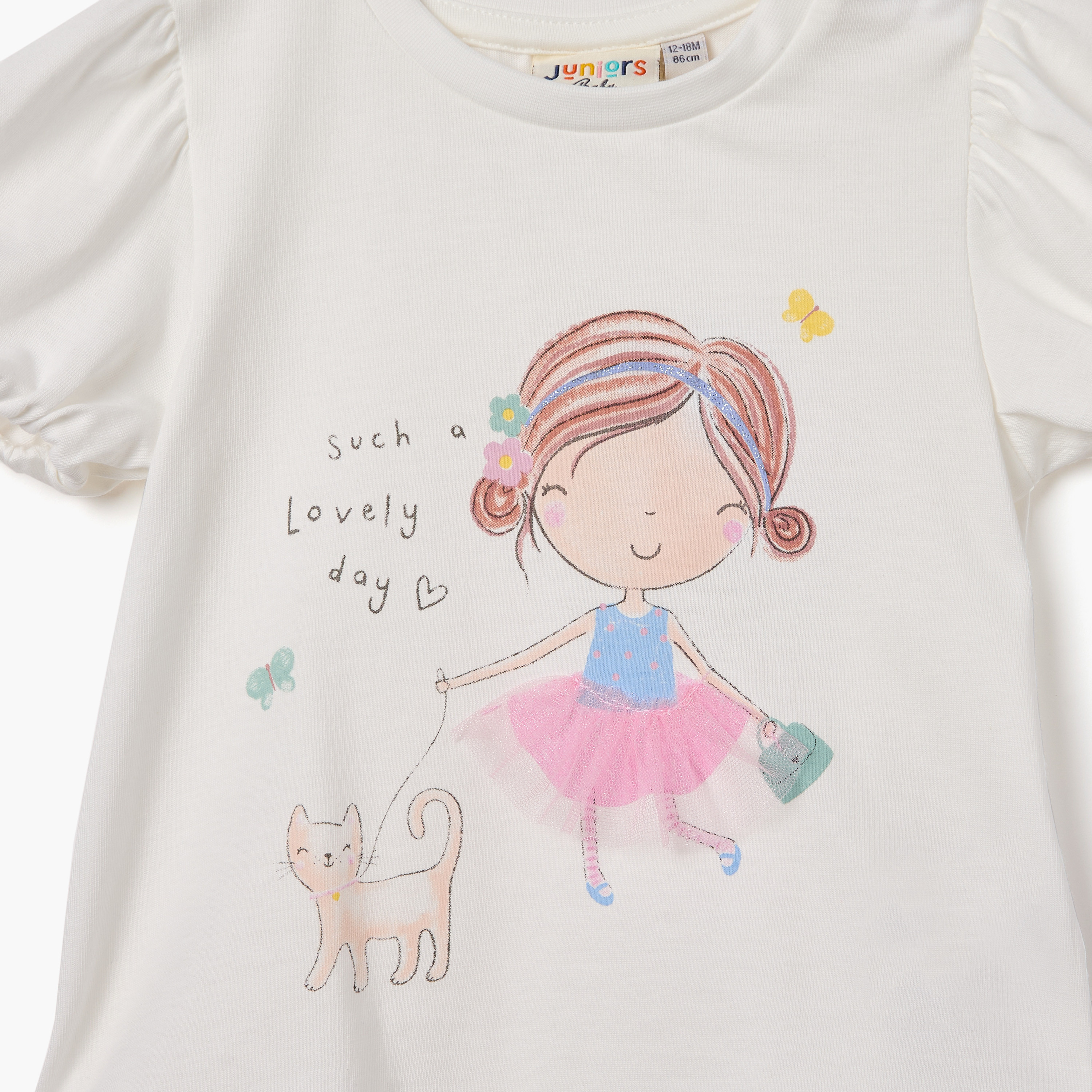 Juniors Graphic Print T-shirt with Short Sleeves-baby-girls-clothing-tshirts-image-4