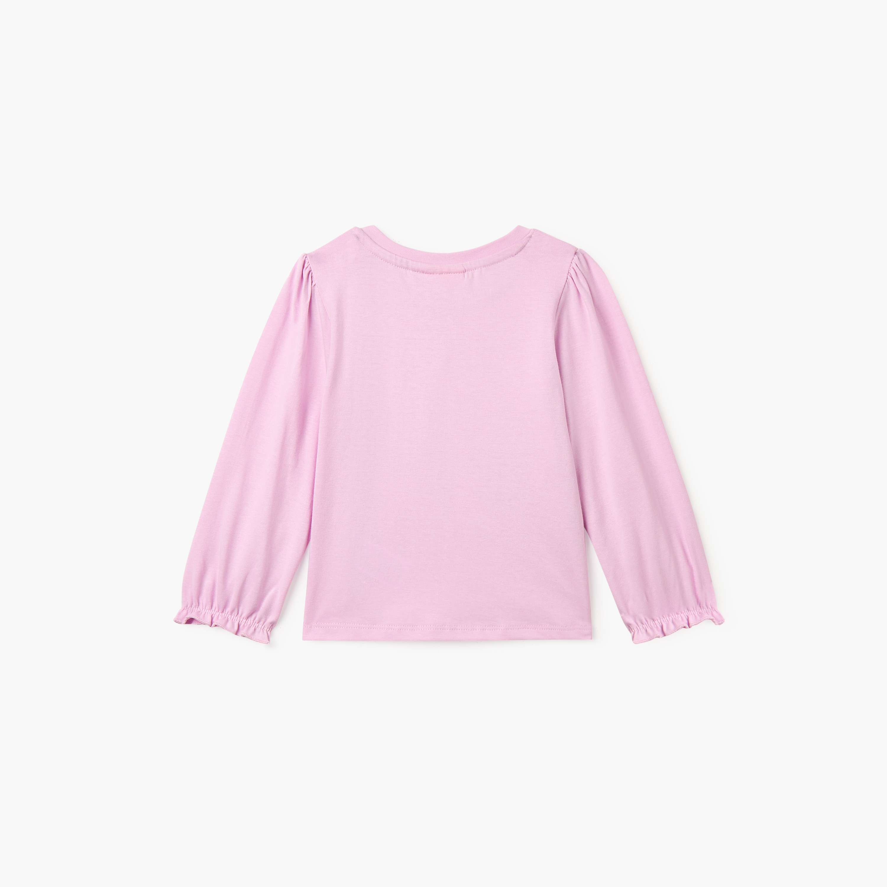Juniors Graphic Print T-shirt with Long Sleeves and Round Neck-baby-girls-clothing-tshirts-image-2