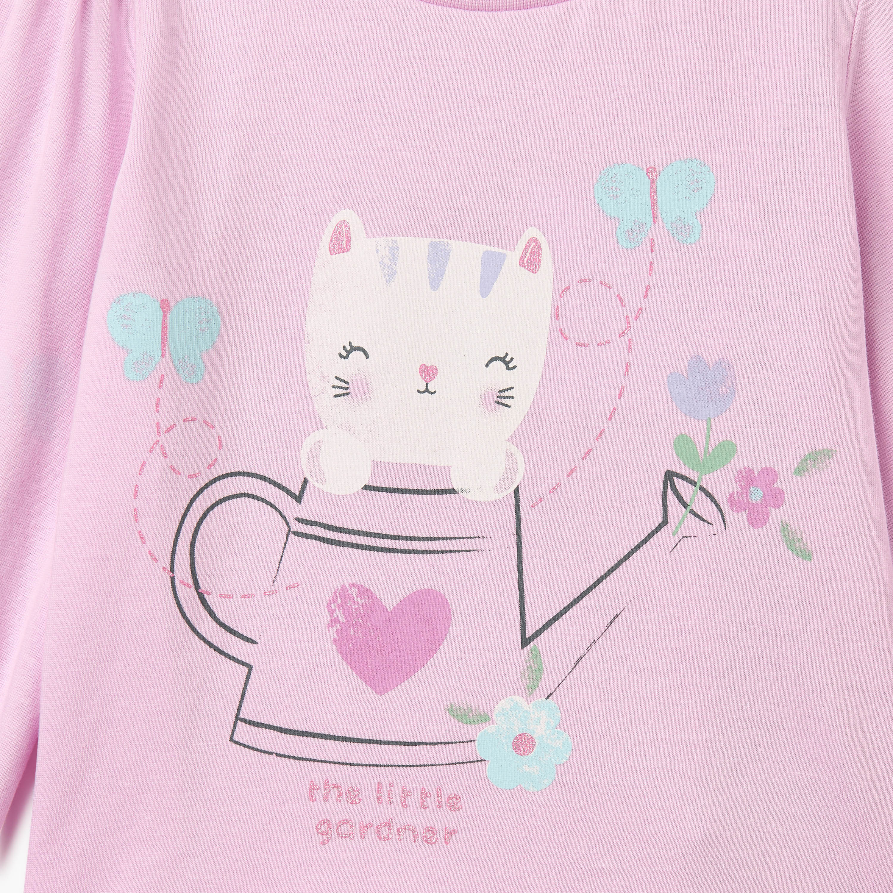 Juniors Graphic Print T-shirt with Long Sleeves and Round Neck-baby-girls-clothing-tshirts-image-3