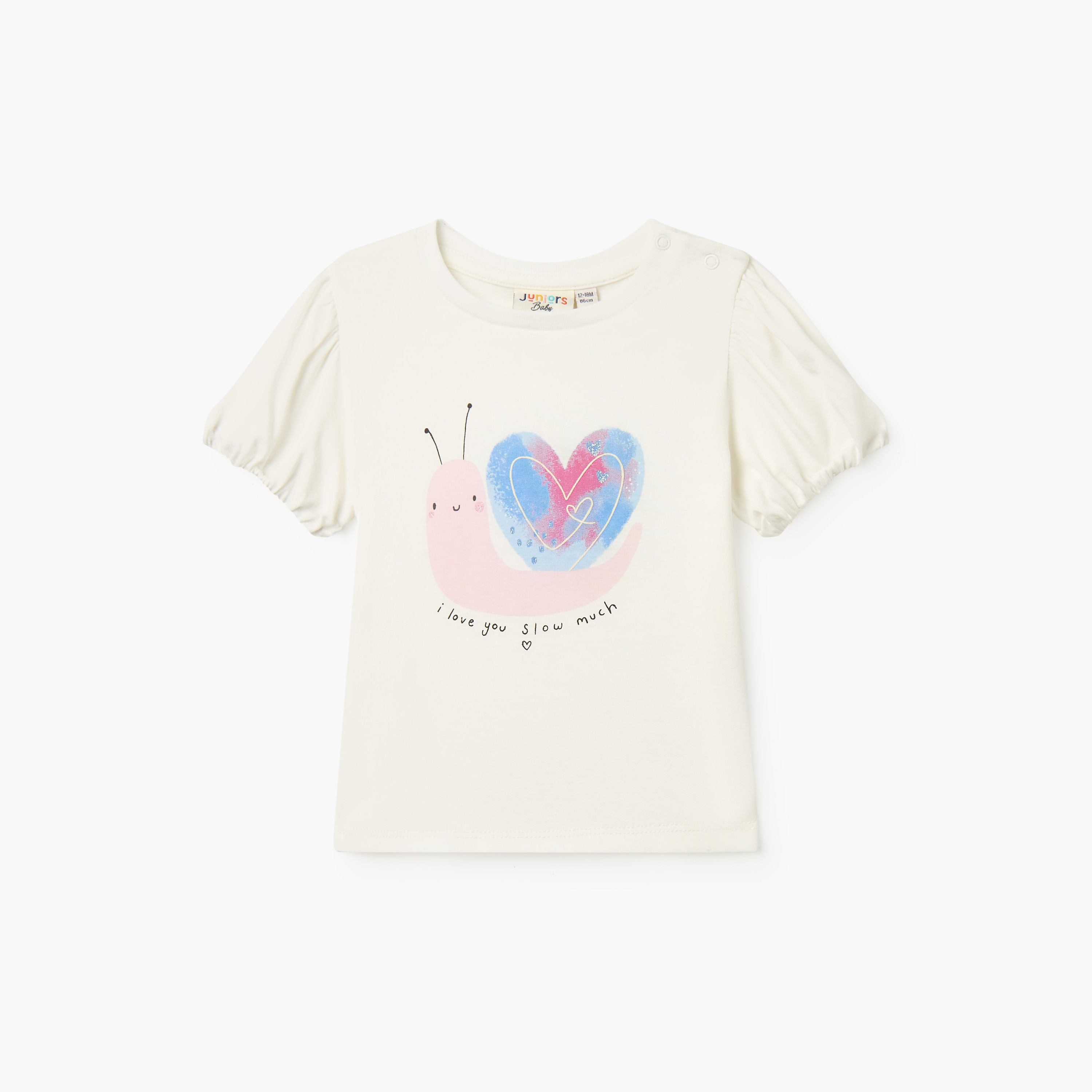 Juniors Snail Print T-shirt with Short Sleeves and Round Neck-baby-girls-clothing-tshirts-image-1