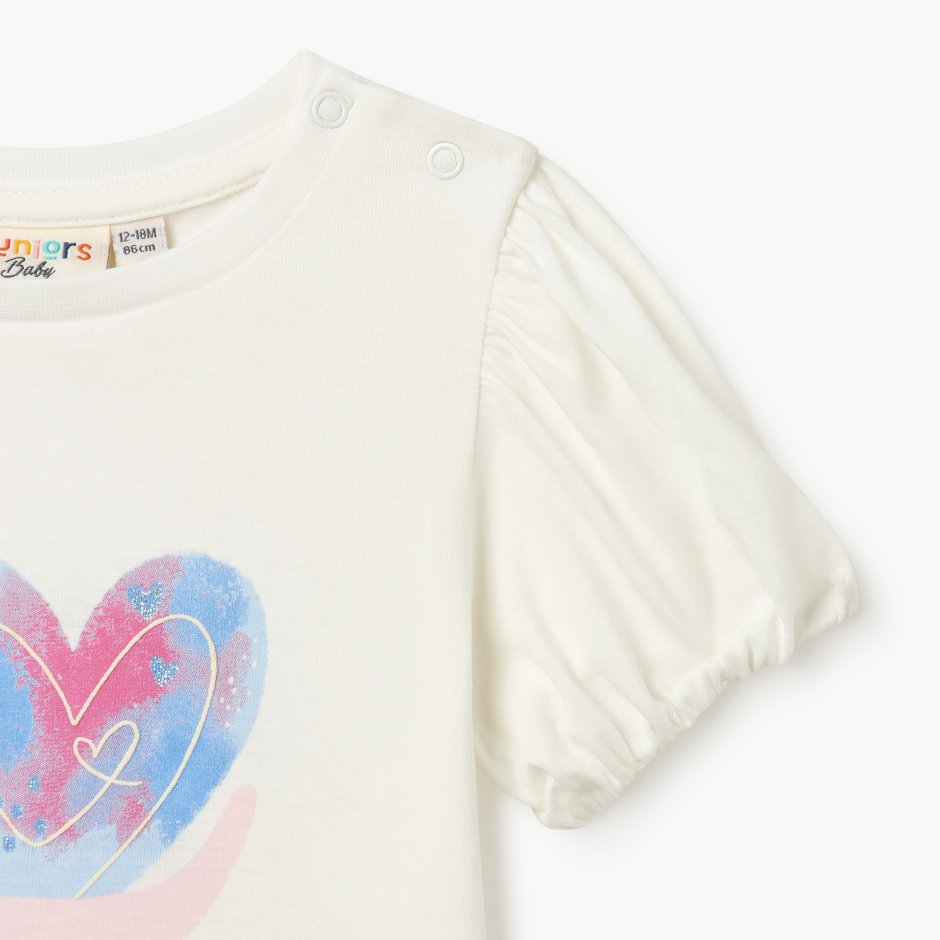 Juniors Snail Print T-shirt with Short Sleeves and Round Neck-baby-girls-clothing-tshirts-image-3