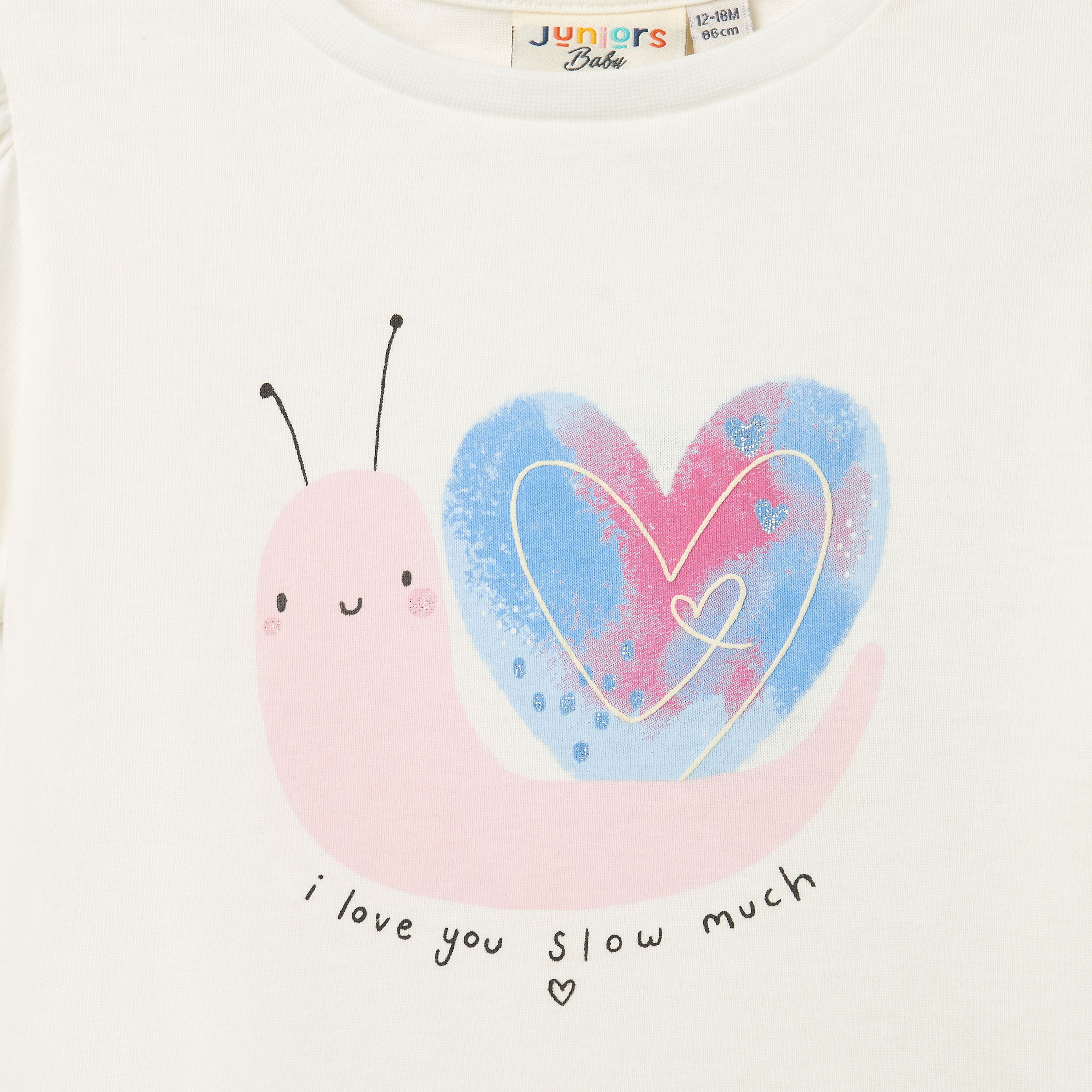 Juniors Snail Print T-shirt with Short Sleeves and Round Neck-baby-girls-clothing-tshirts-image-4