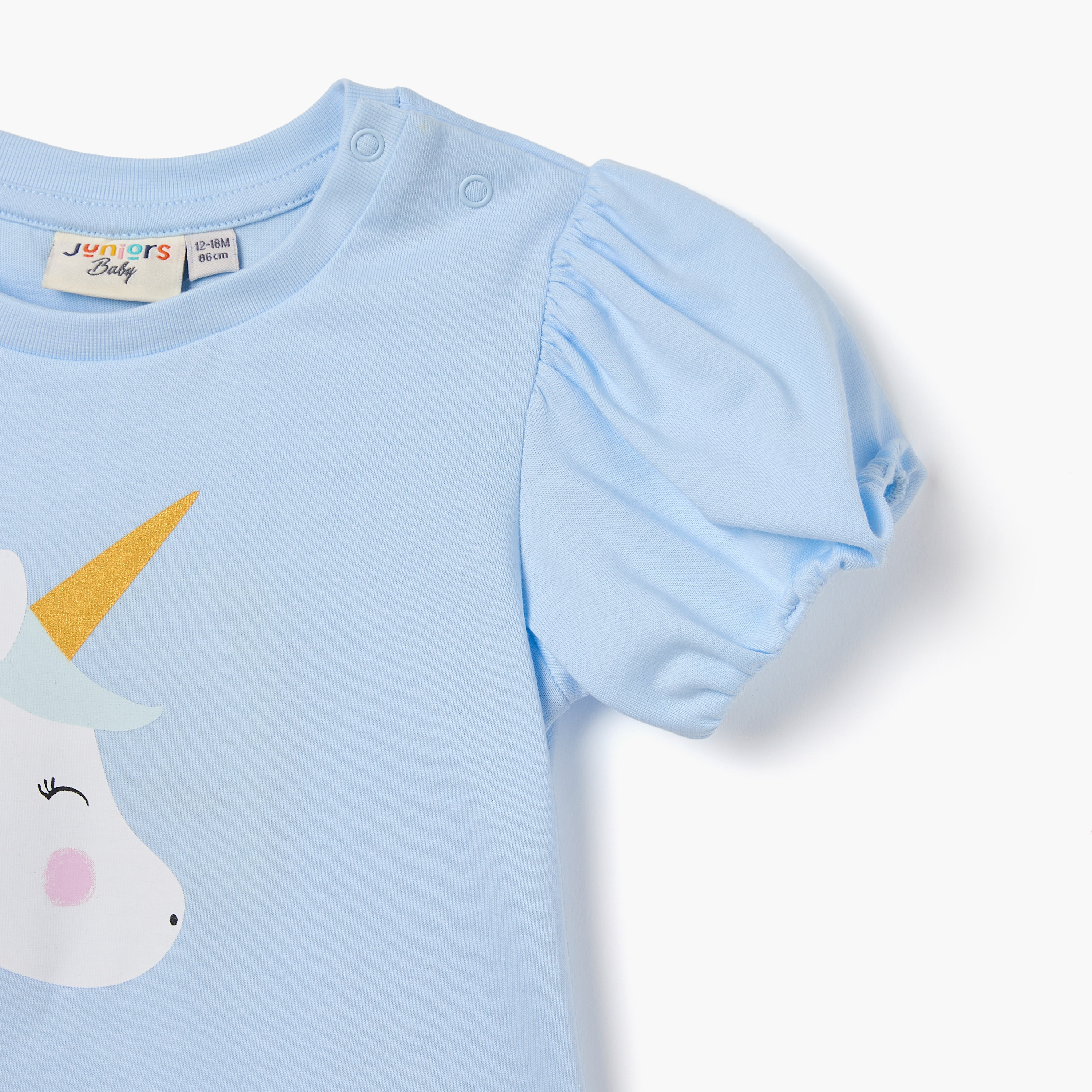 Juniors Unicorn Applique T-shirt with Puff Sleeves-baby-girls-clothing-tshirts-image-3