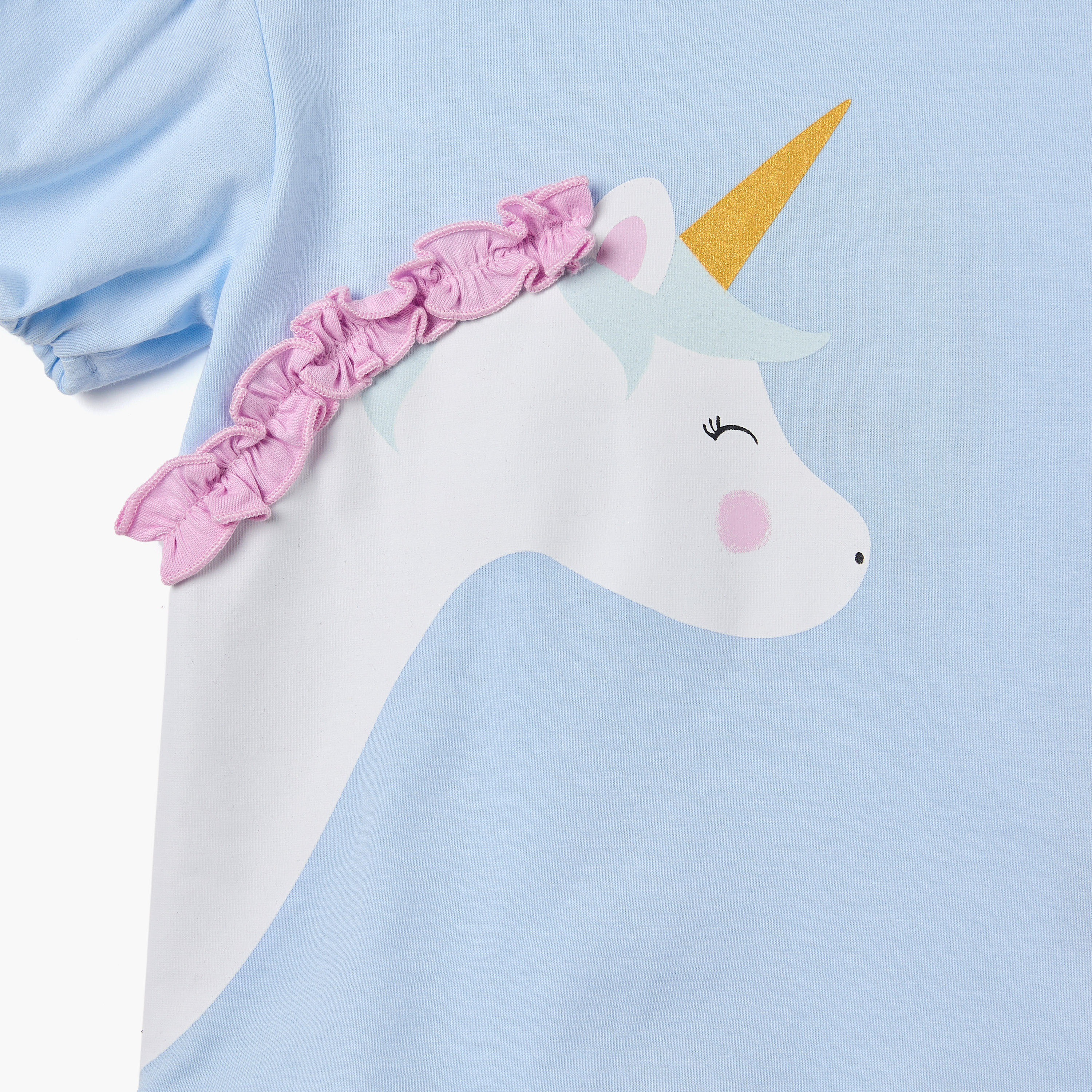 Juniors Unicorn Applique T-shirt with Puff Sleeves-baby-girls-clothing-tshirts-image-4