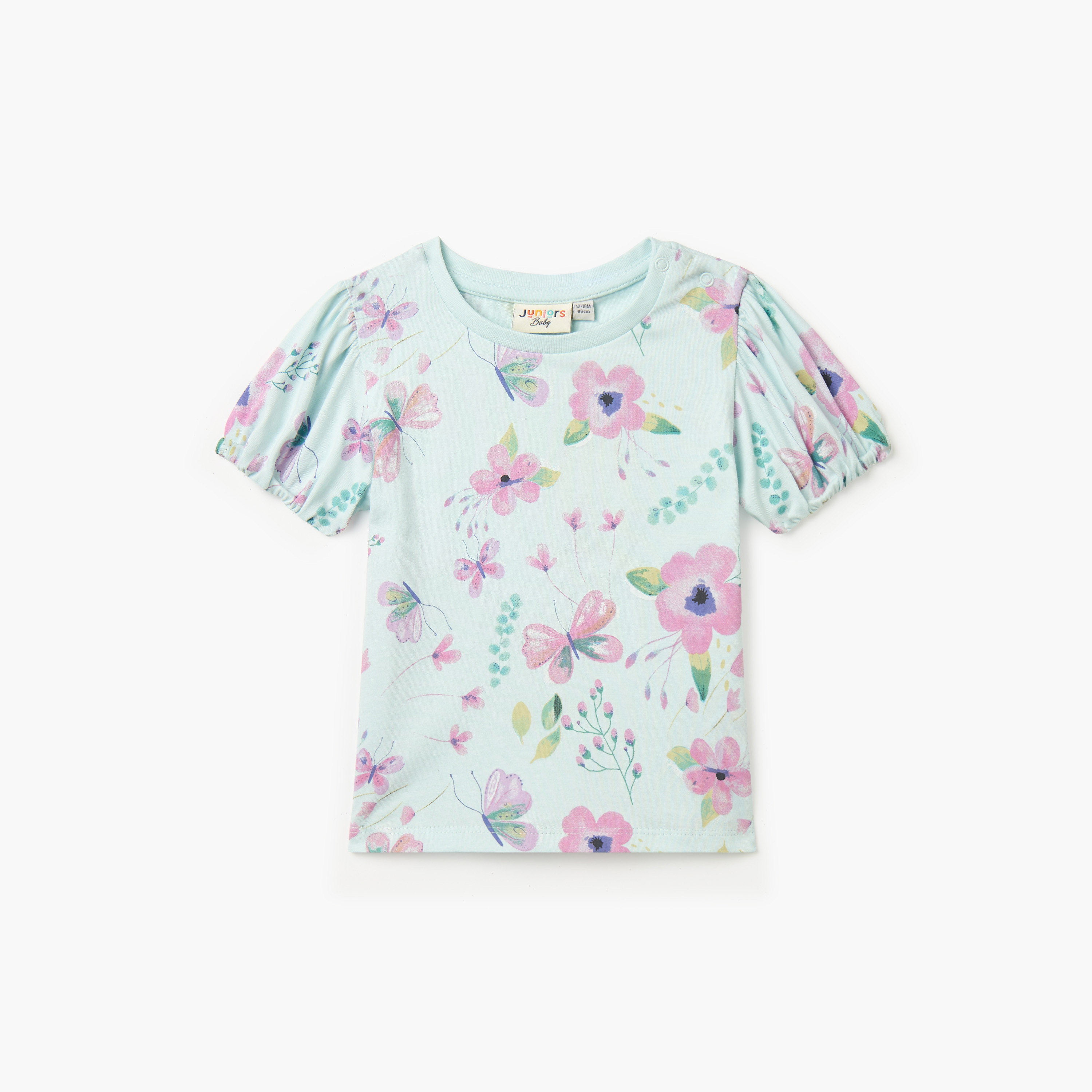 Juniors Printed T-shirt with Short Sleeves and Round Neck-baby-girls-clothing-tshirts-image-1