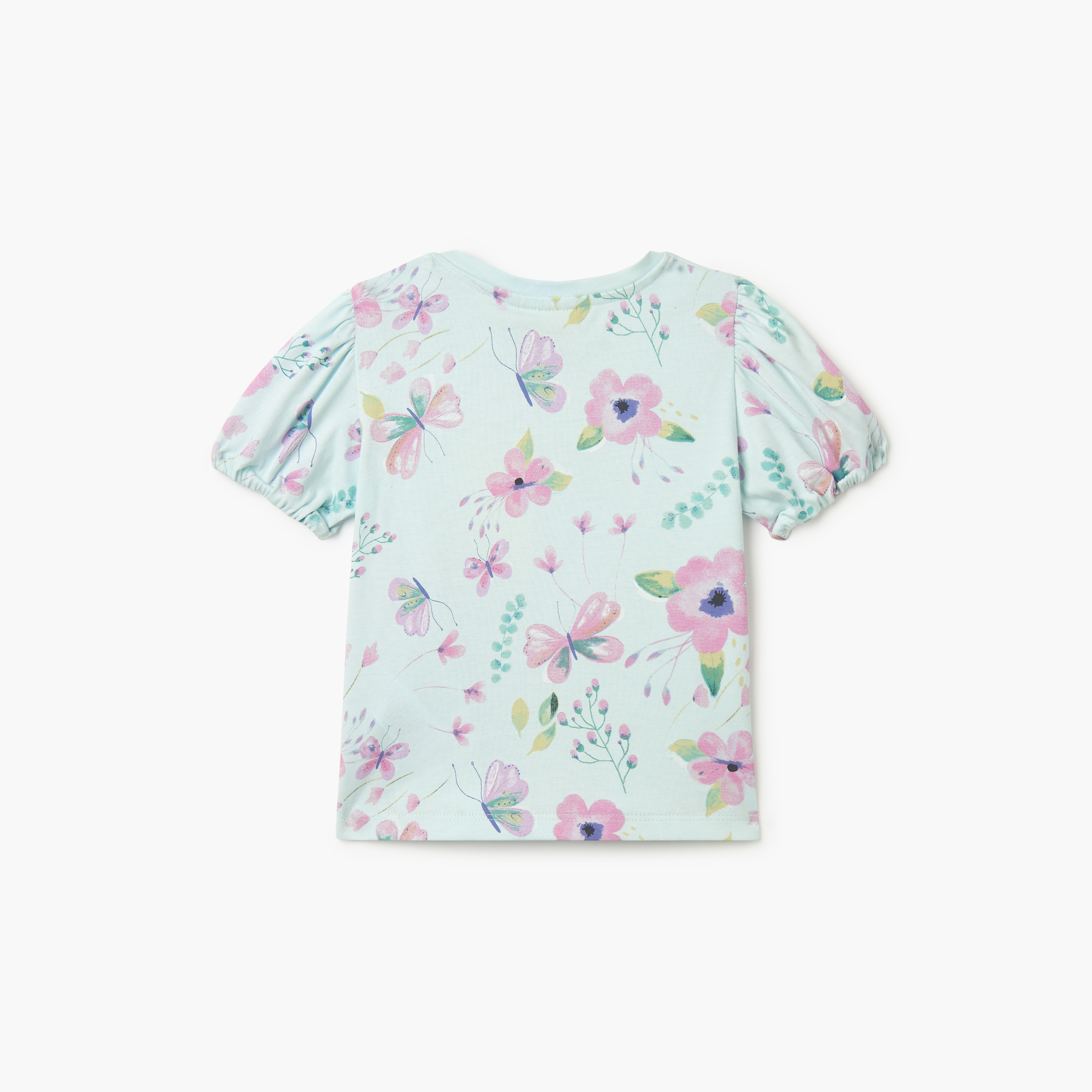 Juniors Printed T-shirt with Short Sleeves and Round Neck-baby-girls-clothing-tshirts-image-2