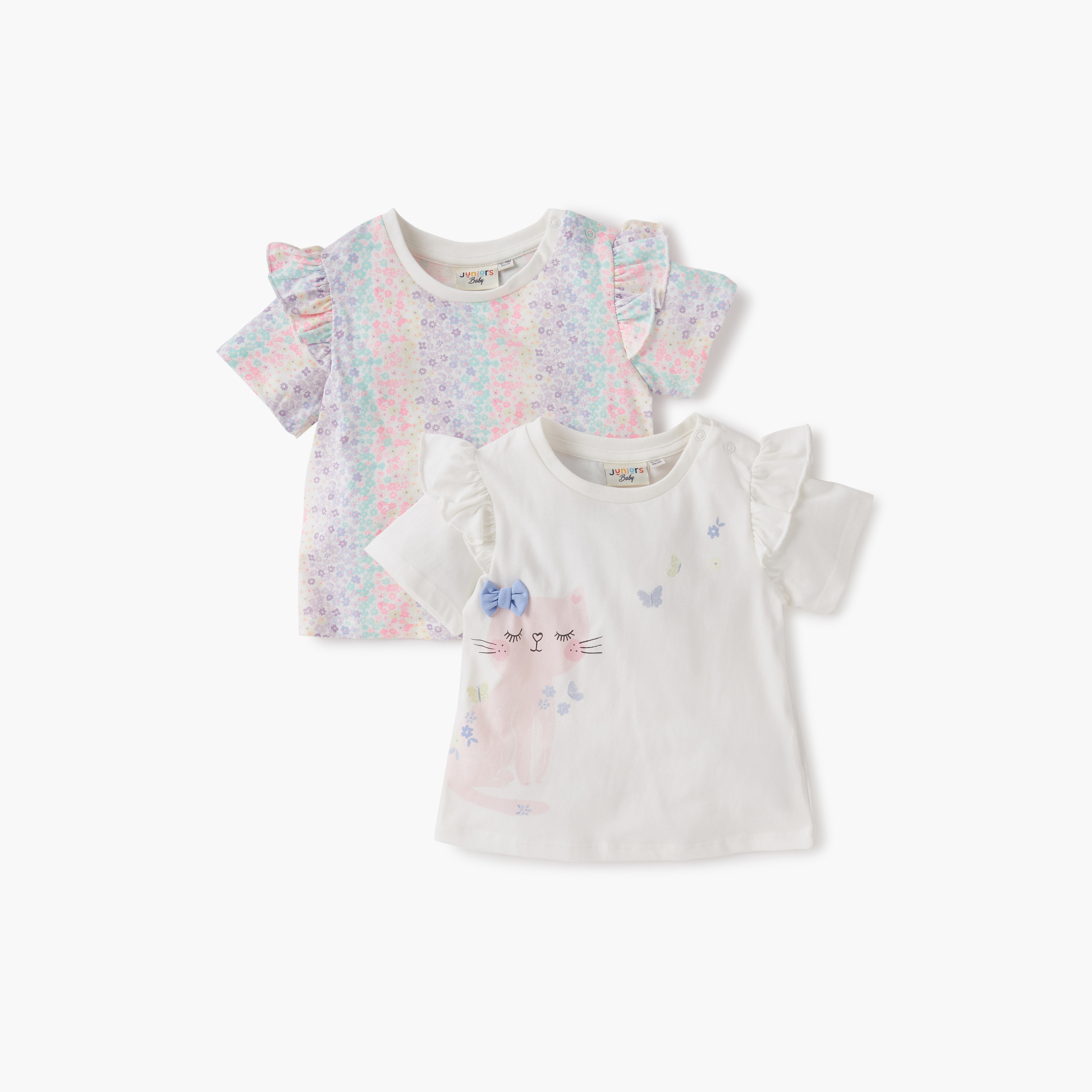 Juniors Printed Crew Neck T-shirt with Short Sleeves - Set of 2-baby-girls-clothing-tshirts-image-1