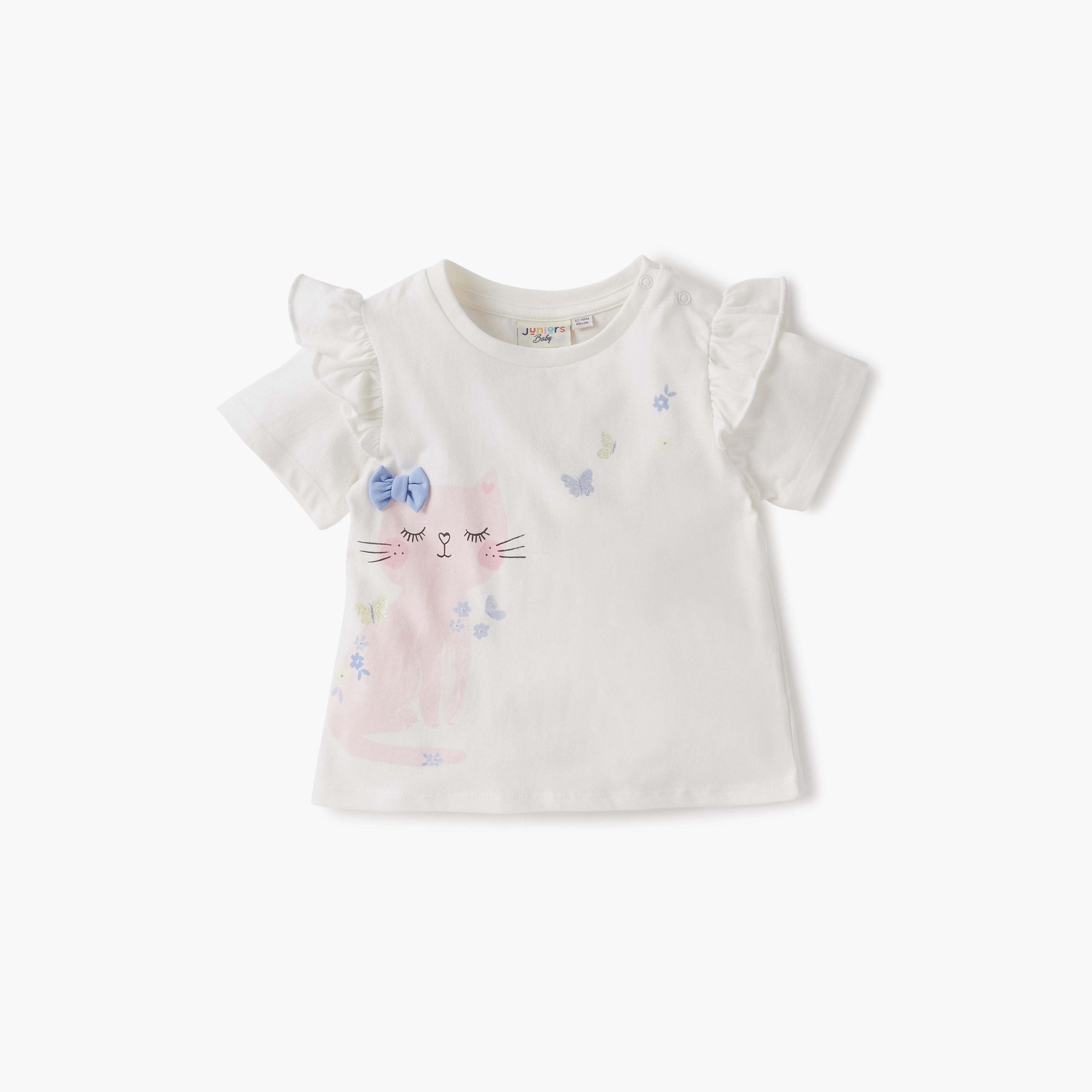 Juniors Printed Crew Neck T-shirt with Short Sleeves - Set of 2-baby-girls-clothing-tshirts-image-3