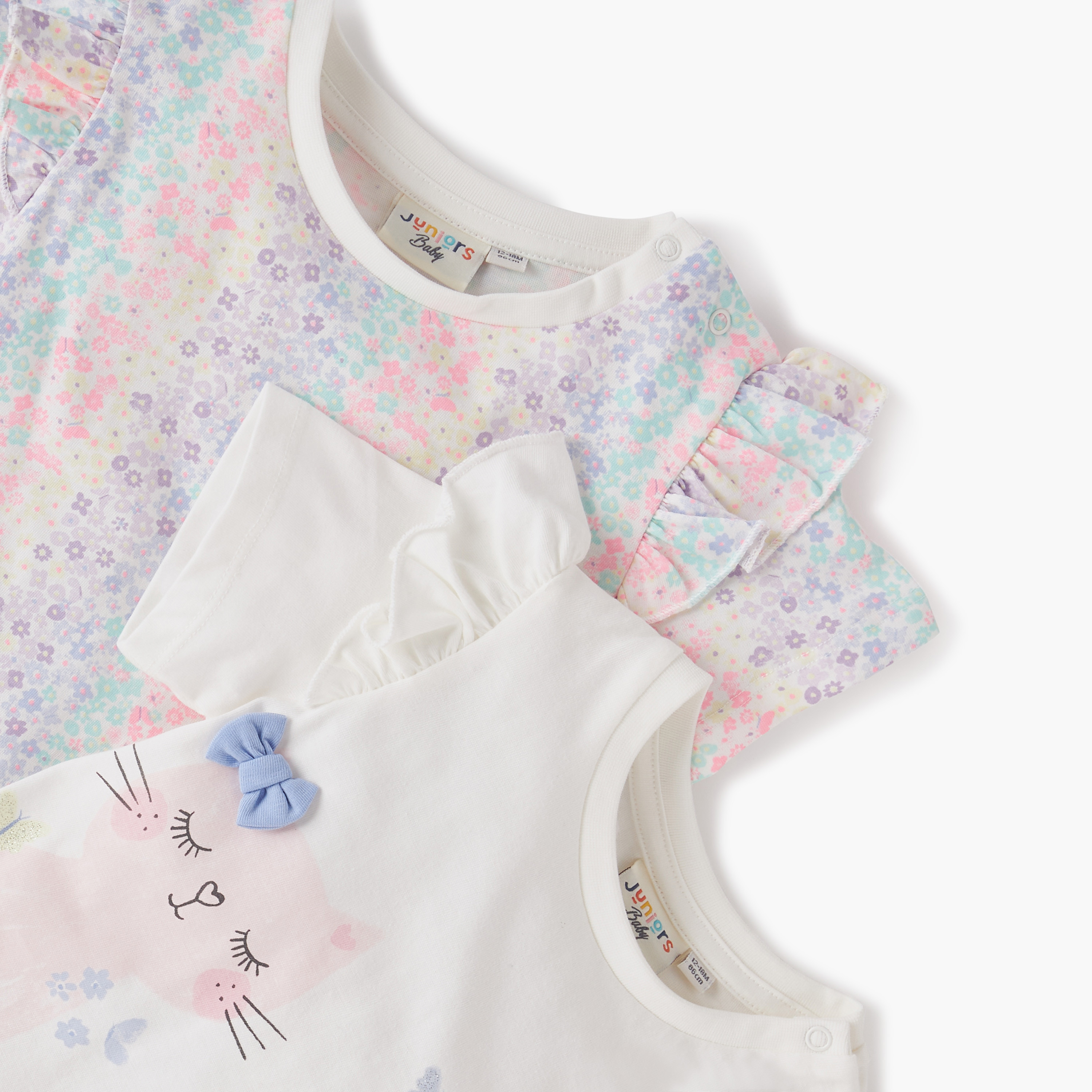 Juniors Printed Crew Neck T-shirt with Short Sleeves - Set of 2-baby-girls-clothing-tshirts-image-4