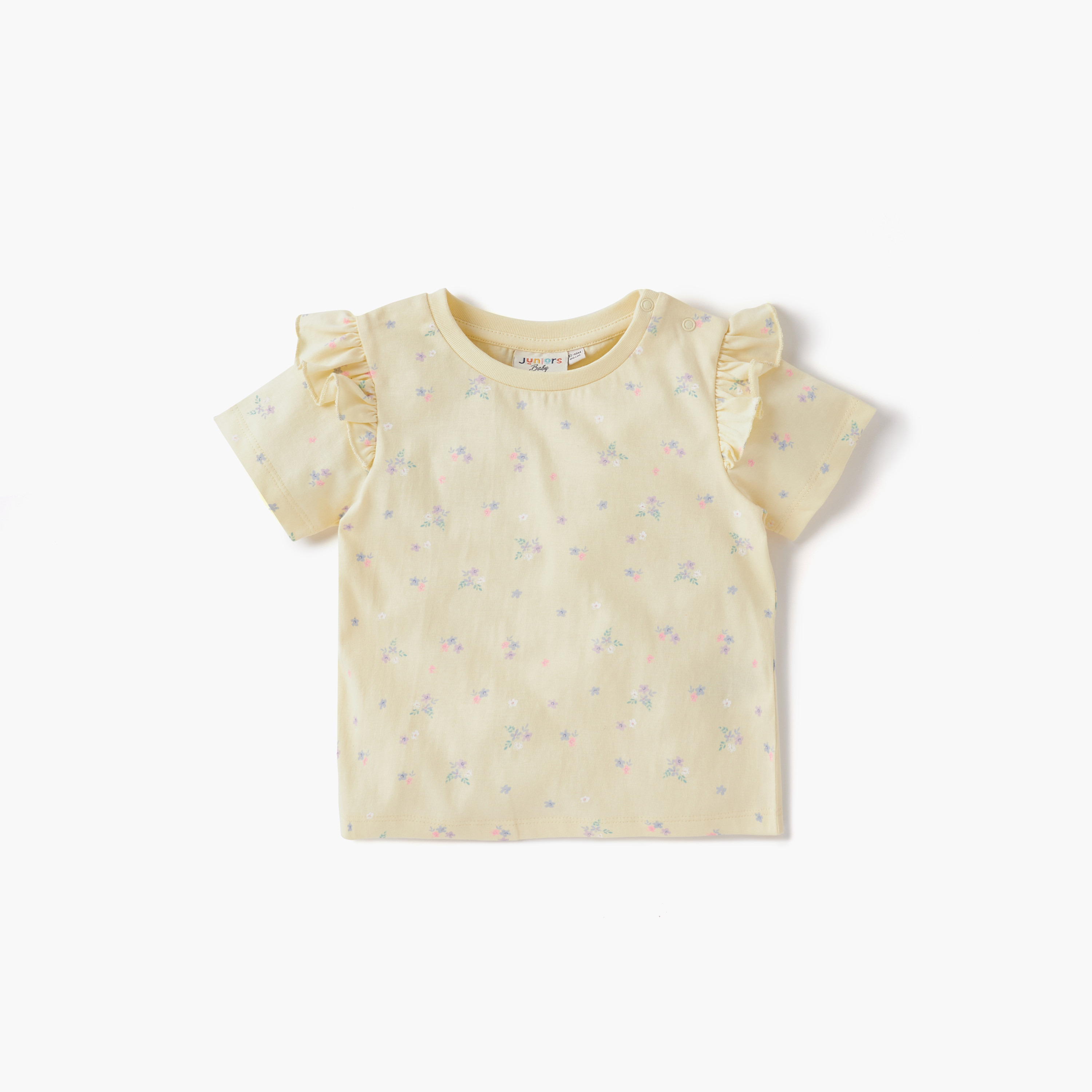 تيشيرتات بياقة ضيقة وطبعات أزهار وأكمام قصيرة من جونيورز - طقم من قطعتين-baby-girls-clothing-tshirts-image-4