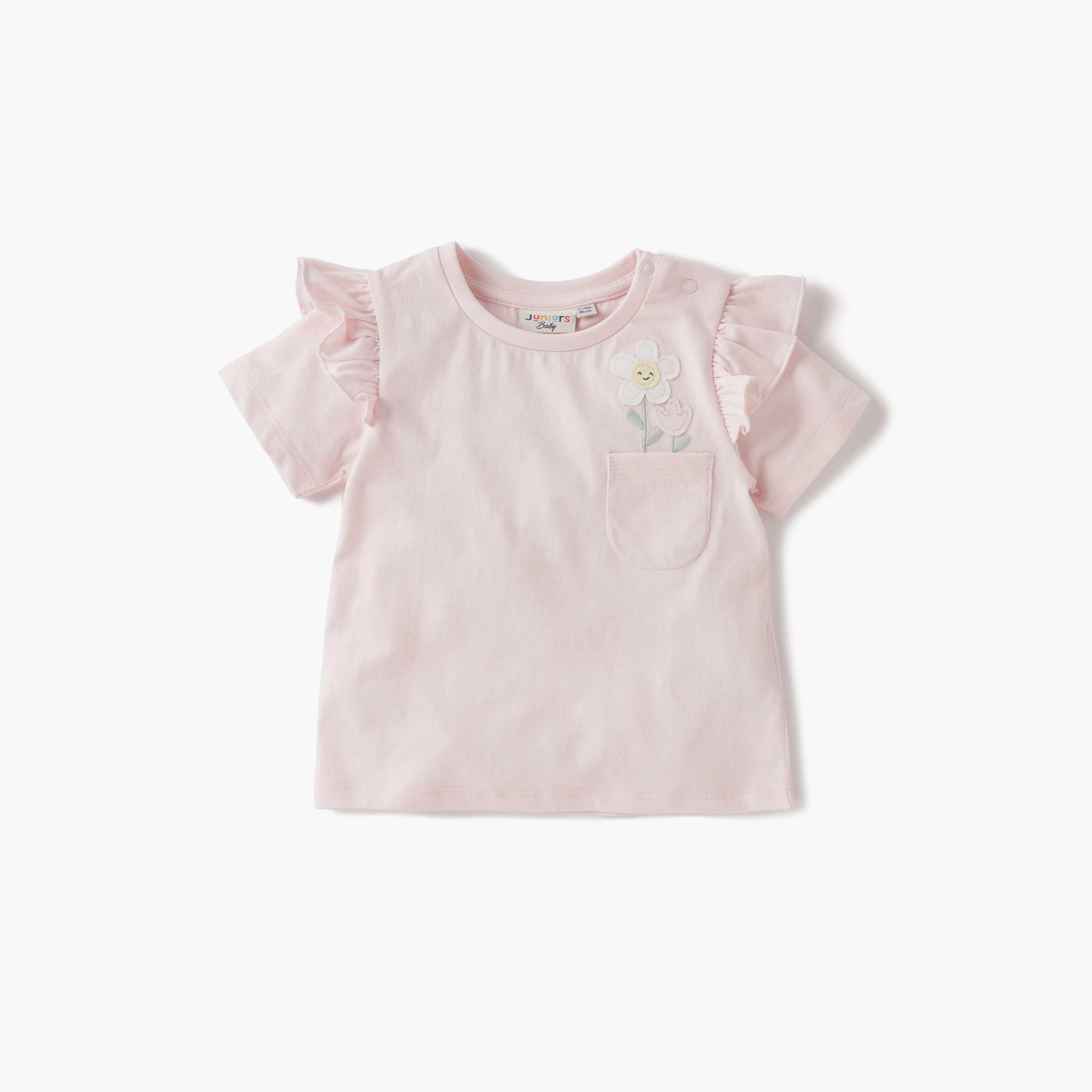 تيشيرتات بياقة ضيقة وطبعات أزهار وأكمام قصيرة من جونيورز - طقم من قطعتين-baby-girls-clothing-tshirts-image-3