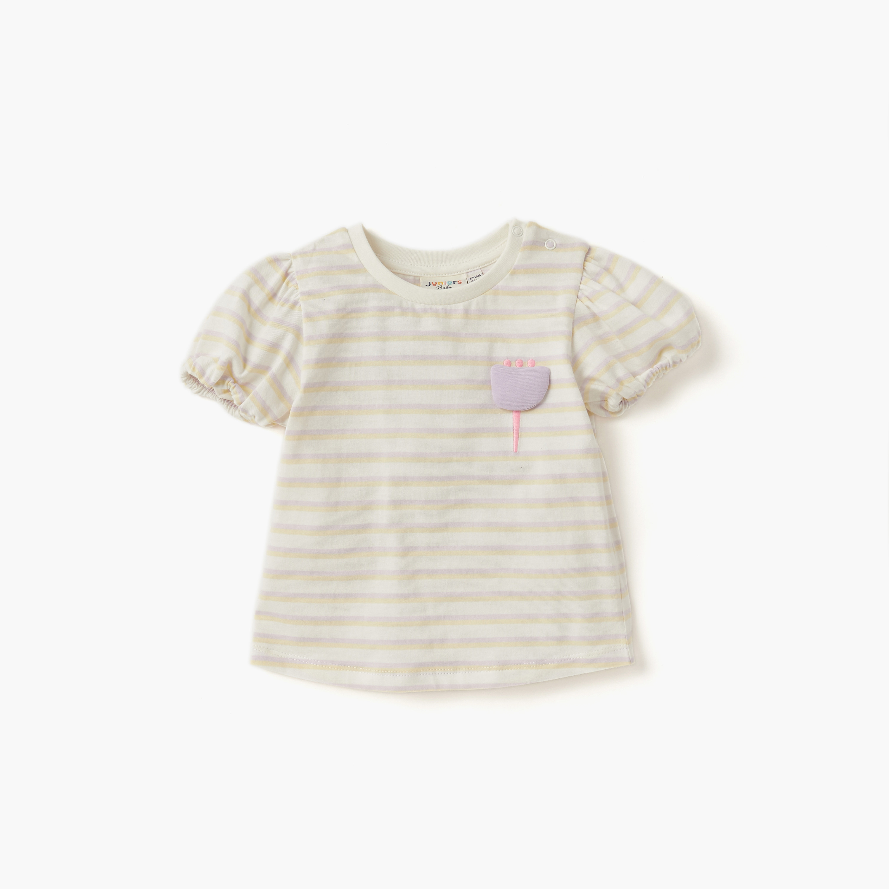 Juniors Assorted T-shirt with Puff Sleeves - Set of 3-baby-girls-clothing-tshirts-image-3