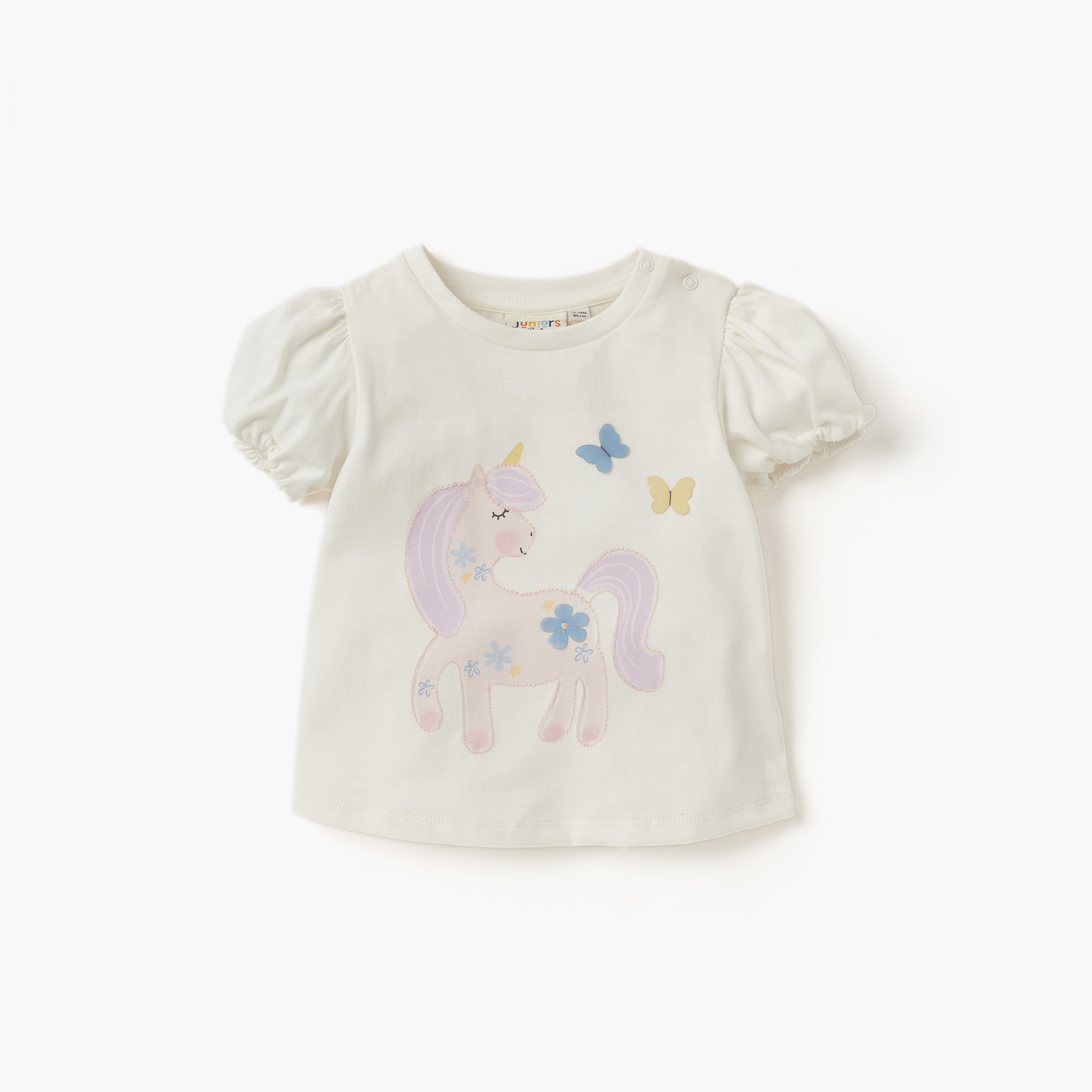 Juniors Assorted T-shirt with Puff Sleeves - Set of 3-baby-girls-clothing-tshirts-image-4