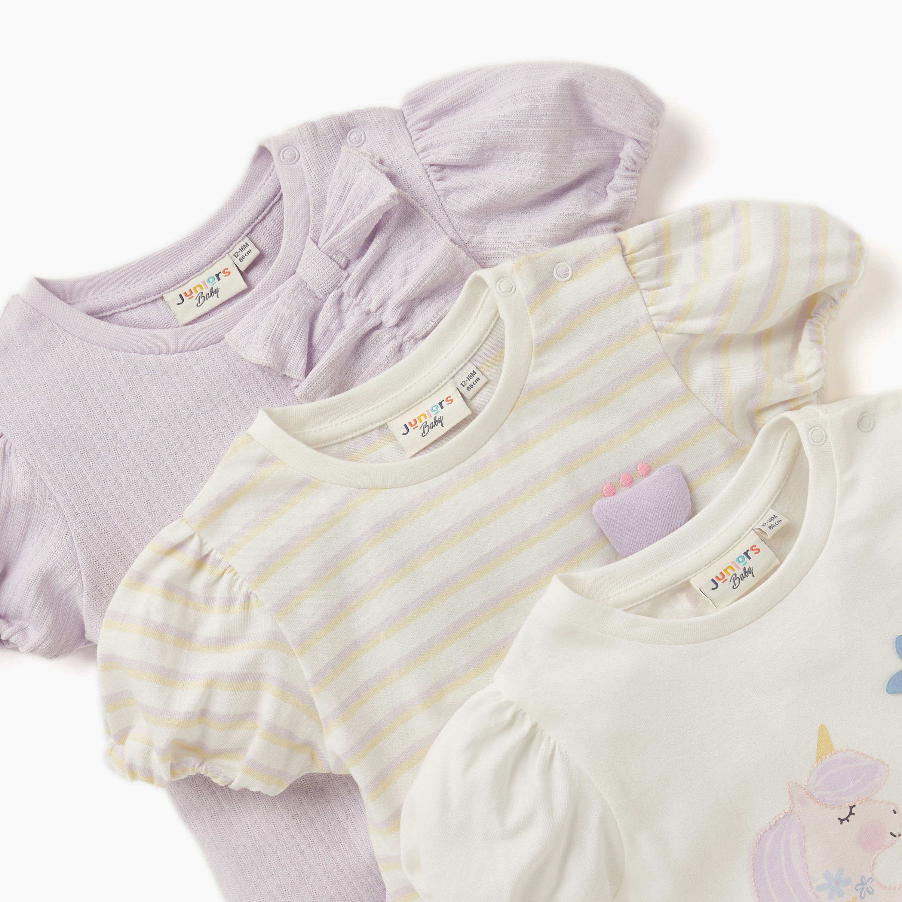 Juniors Assorted T-shirt with Puff Sleeves - Set of 3-baby-girls-clothing-tshirts-image-5