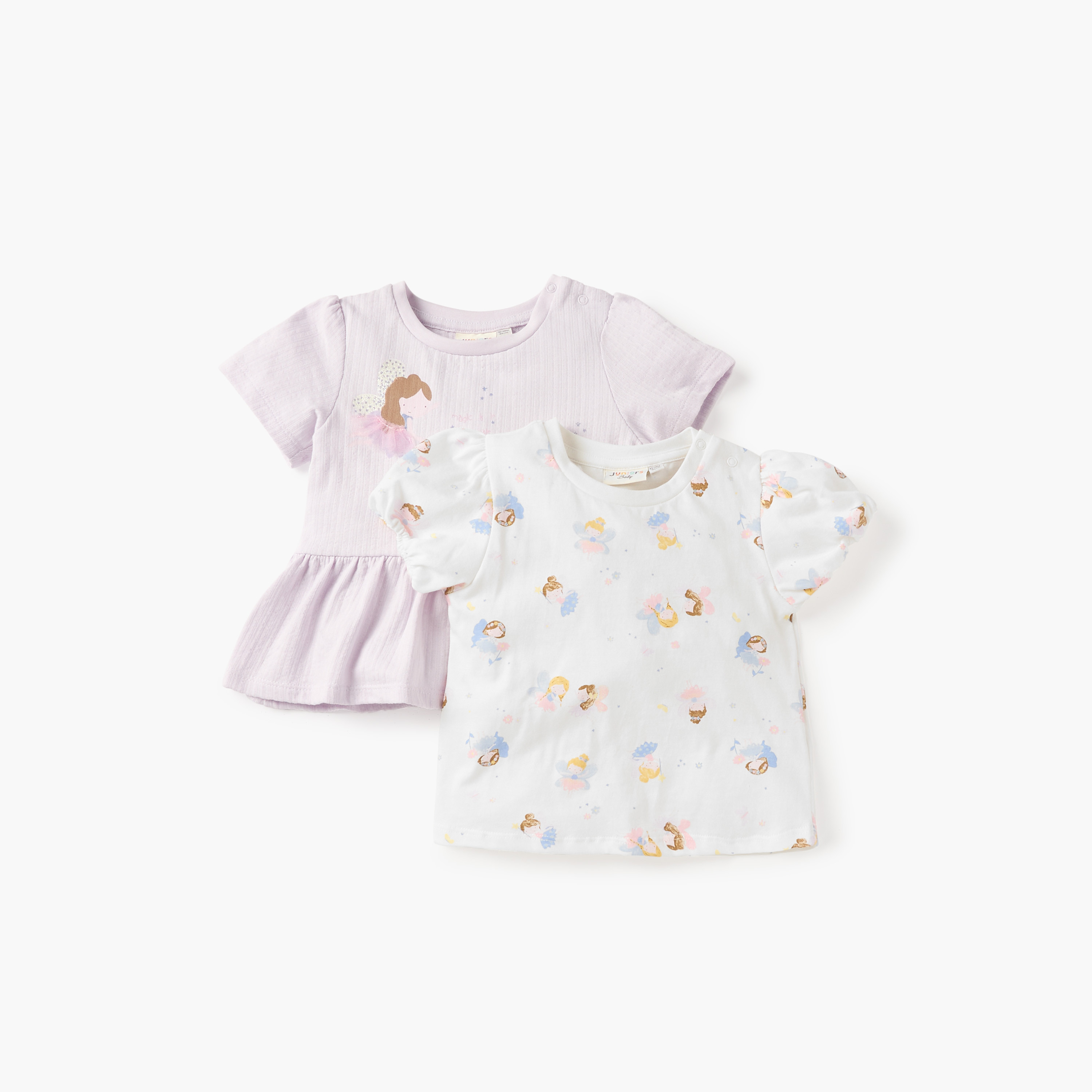 Juniors Fairy Print Top with Short Sleeves - Set of 2-baby-girls-clothing-tshirts-image-1