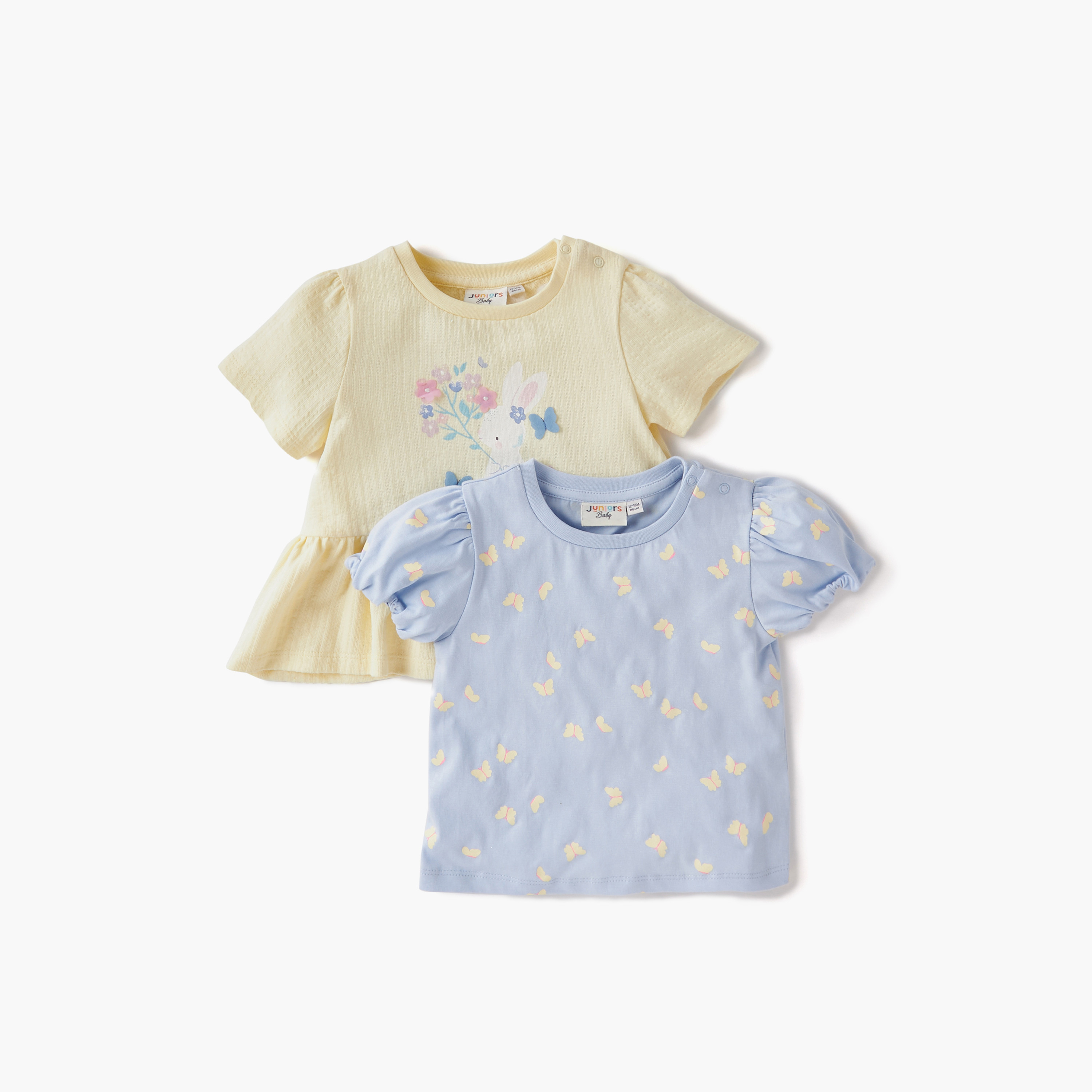 Juniors Printed Crew Neck T-shirt with Short Sleeves - Set of 2-baby-girls-clothing-tshirts-image-1