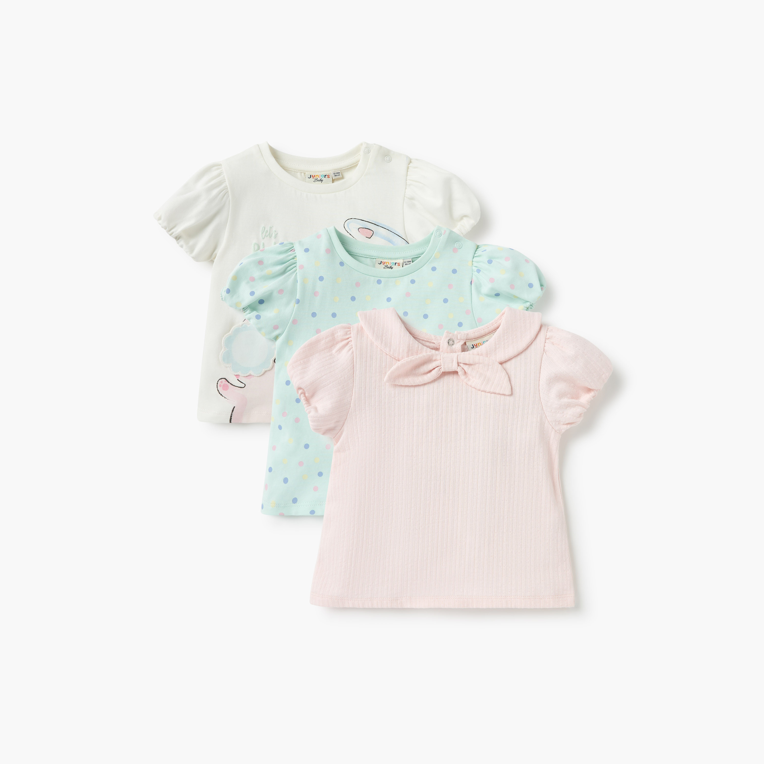 Juniors Assorted T-shirt with Short Sleeves - Set of 3-baby-girls-clothing-tshirts-image-1